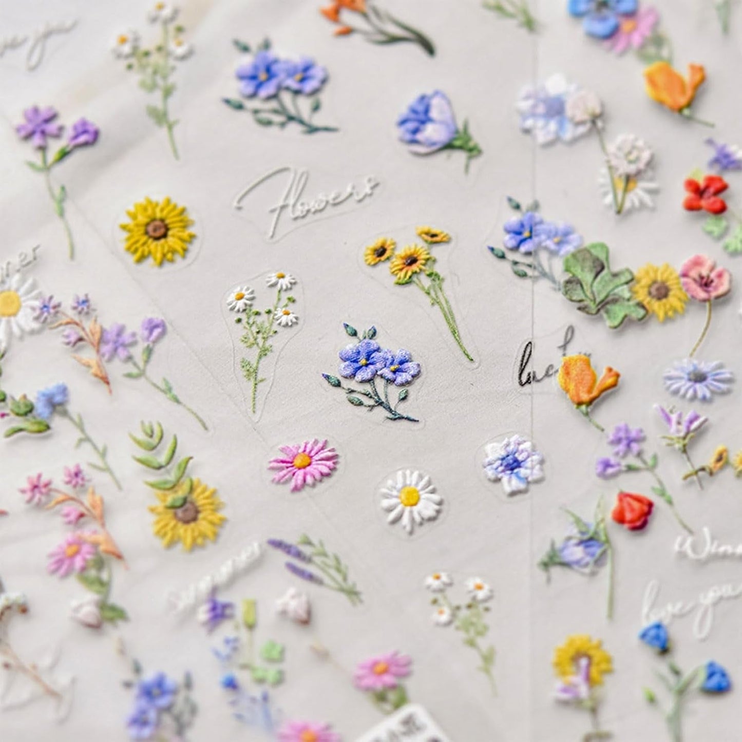 JMEOWIO 3D Nagelsticker Bunte Blumen Nail Art Naklejka Selbstklebend Nagelaufkleber 5D Stereoskopisch Frühlings Sommer Blumen Dekoration Nageldesign Zubehör 2 Blatt