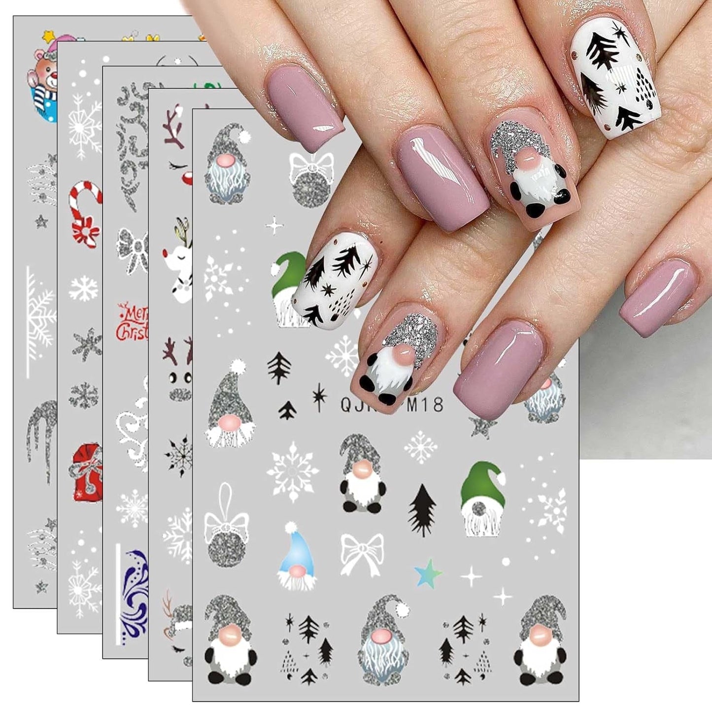 JMEOWIO Nagelsticker Glitzer Weihnachten 10 Blatt Nail Art Naklejka Selbstklebend Nagelaufkleber Schneeflocken Zimowa dekoracja Nageldesign Zubehör