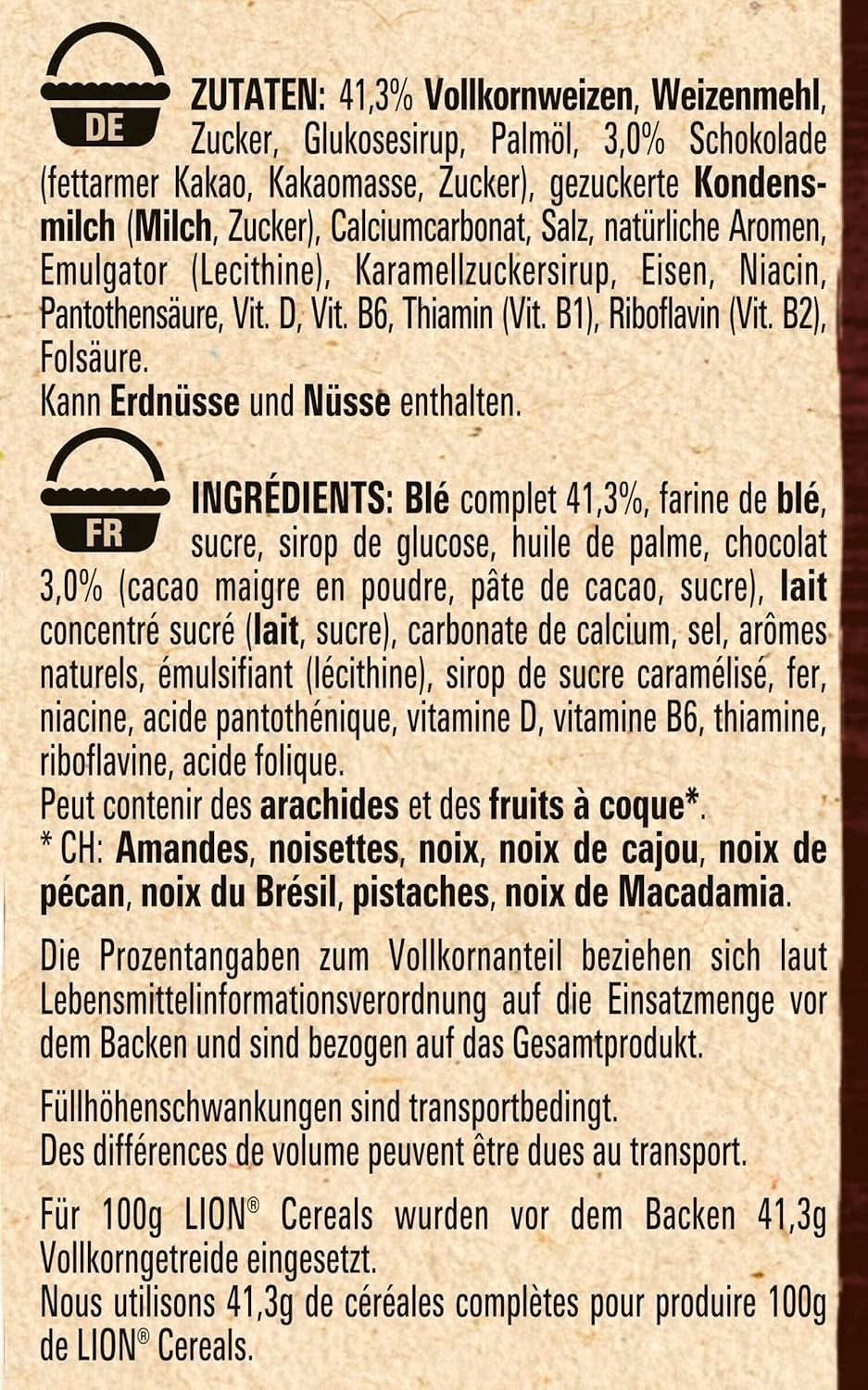 Płatki LION, Czekolada zbożowa z karmelem i mąką razową 41%, opakowanie 8 x 400 gram Cereal Naty Shop