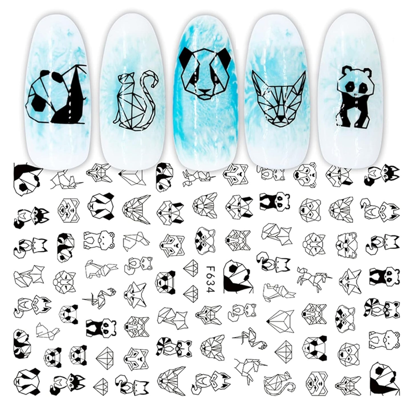 JMEOWIO Nagelsticker Geometria 10 Blatt Nagelaufkleber Selbstklebend Schwarzes Herz Unregelmäßig Geformt Nail Art Naklejka Dekoracja Nageldesign Zubehör