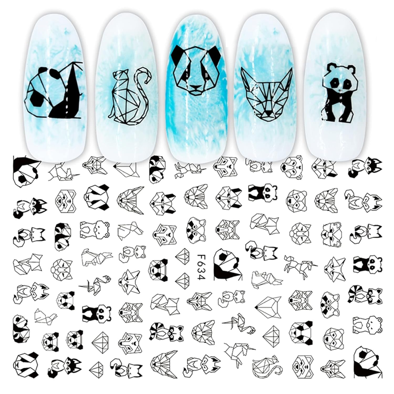 JMEOWIO Nagelsticker Geometria 10 Blatt Nagelaufkleber Selbstklebend Schwarzes Herz Unregelmäßig Geformt Nail Art Naklejka Dekoracja Nageldesign Zubehör