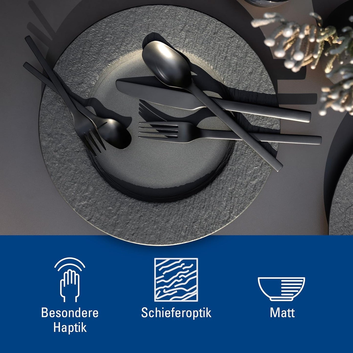 Villeroy & Boch - Manufacture Rock Zestaw naczyń obiadowych, 6 elementów, Zestaw naczyń obiadowych dla 2 osób, Porcelana Premium, Czarny