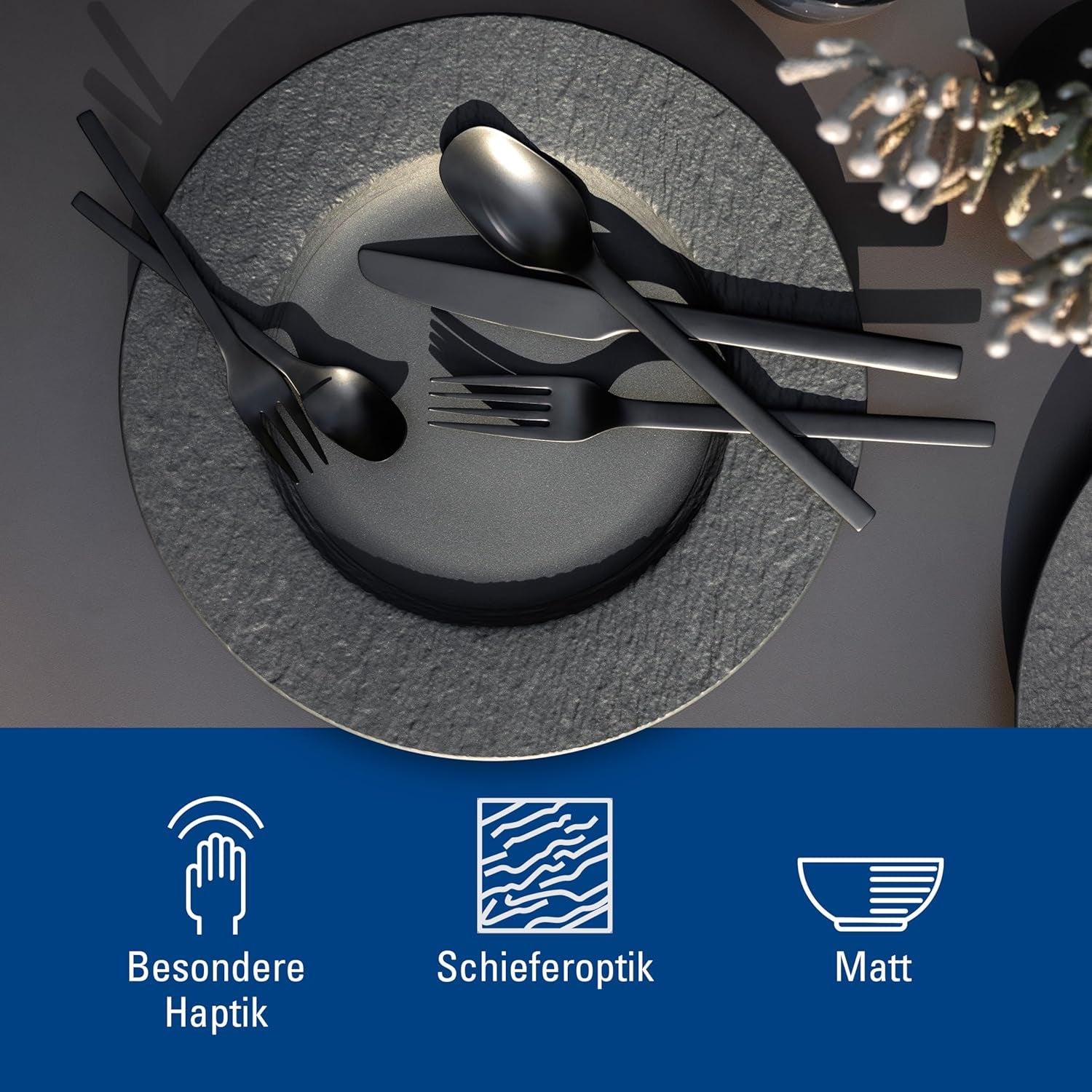 Villeroy & Boch - Manufacture Rock Zestaw naczyń obiadowych, 6 elementów, Zestaw naczyń obiadowych dla 2 osób, Porcelana Premium, Czarny
