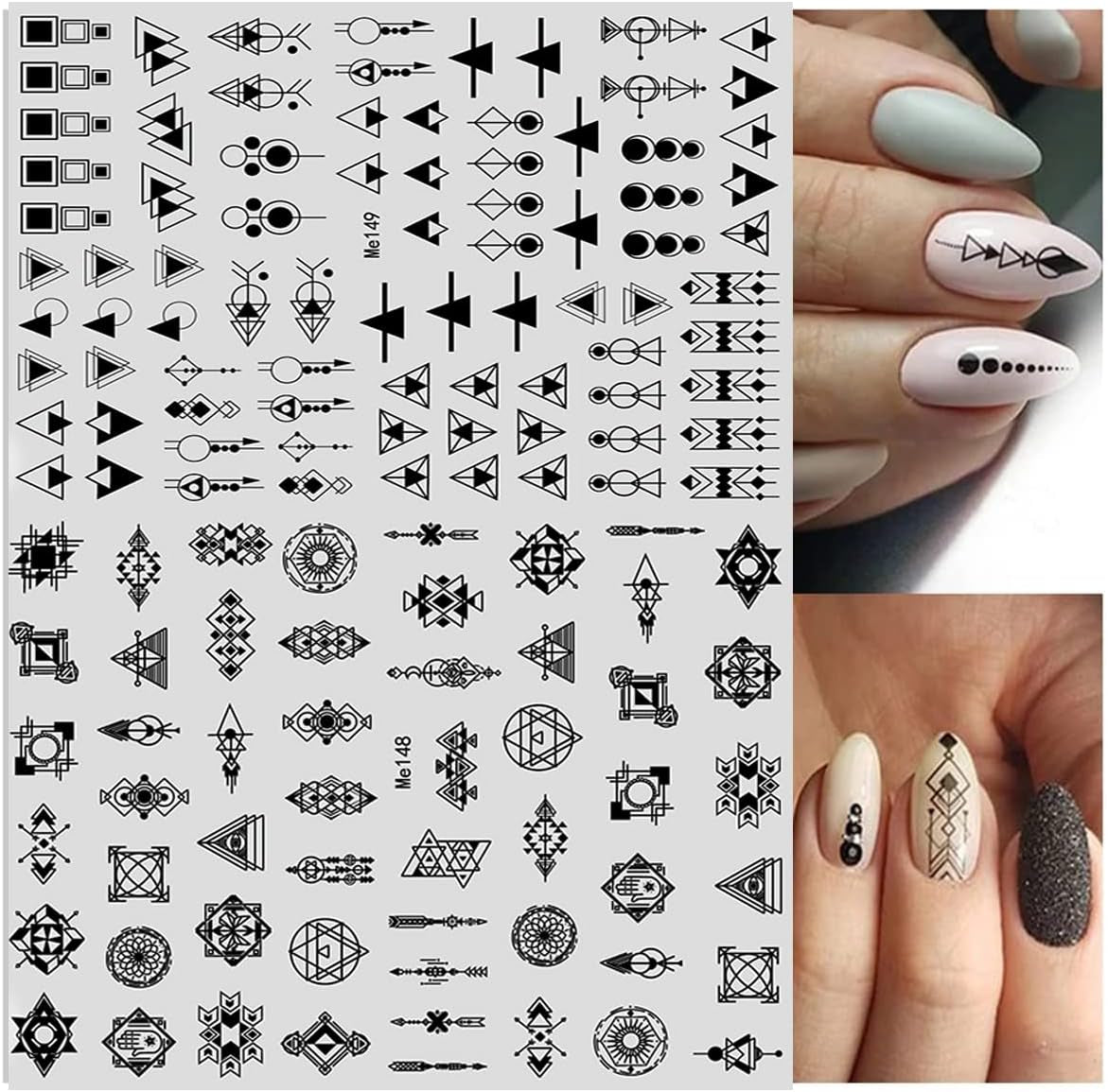 12 Blatt Nagelsticker Geometrysch Nagelaufkleber Selbstklebend Schwarz-Weißes Mysteriöses Dreieck Nail Art Naklejka Dekoracja Nageldesign Zubehör