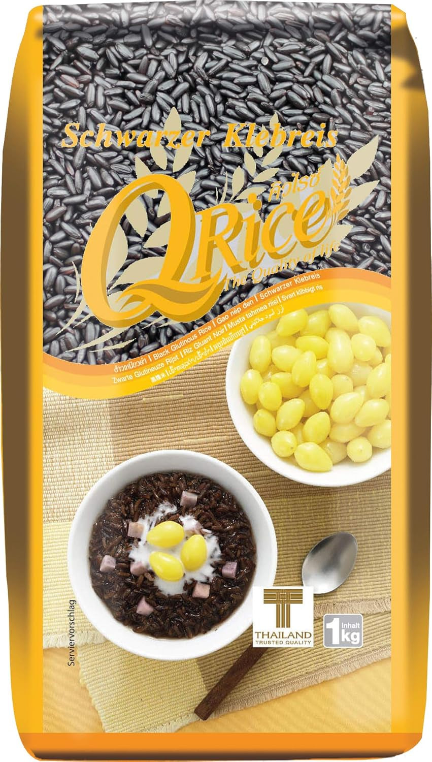 Q RYŻ | Czarny długoziarnisty ryż kleisty z Tajlandii | Aromatyczny z delikatną nutą orzecha | Idealny do deserów curry, sushi i mochi | 1x1 kg