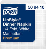 Tork Linstyle białe serwetki stołowe, złożone w 1/4, 19,5 × 19,5 cm, 14 serwetek o średnicy 50, 509410