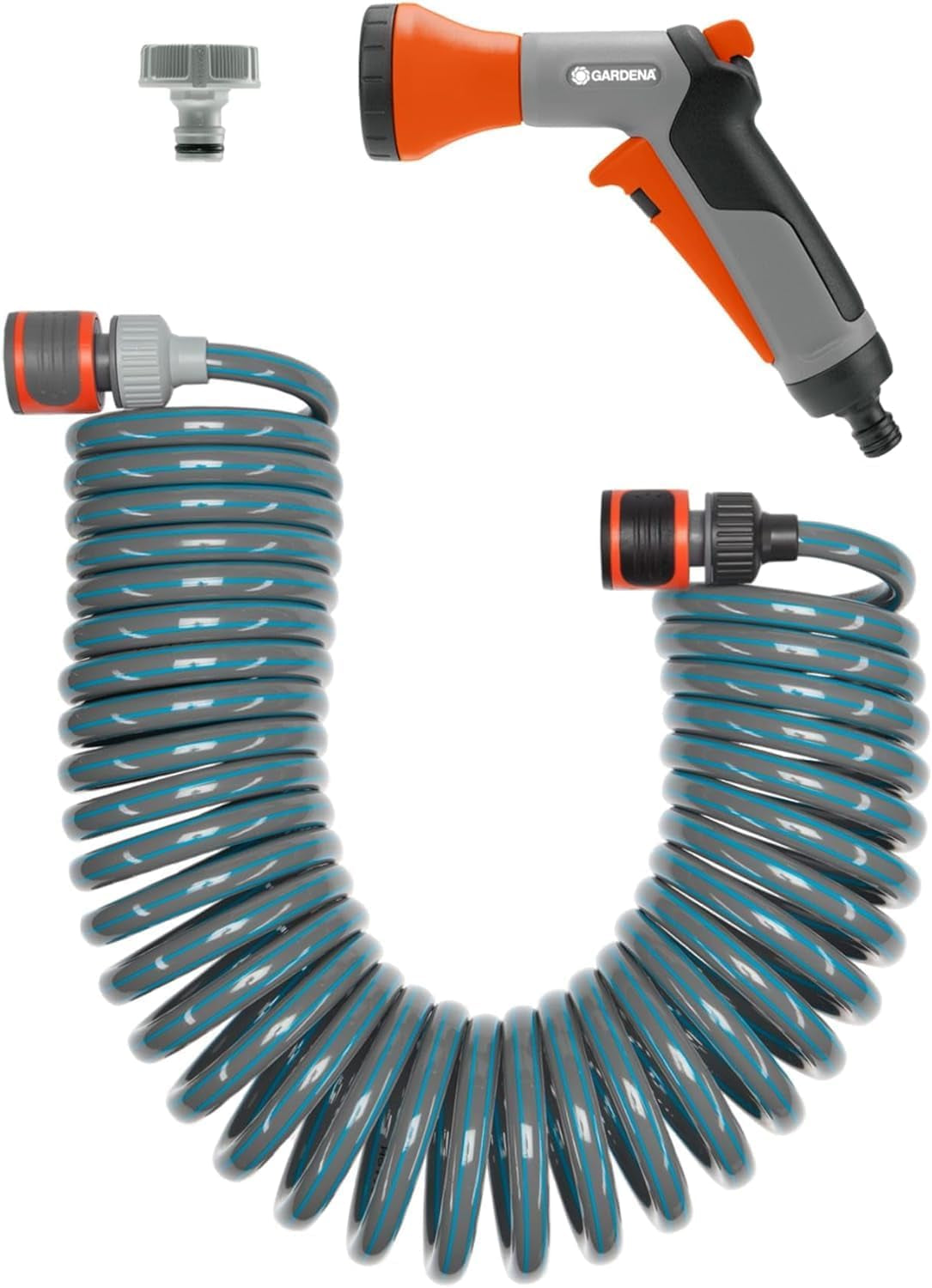 Gardena 4647-20 kompletny zestaw węża spiralnego, z automatycznym zwijaniem węża, z dyszą natryskową i przyłączem do kranu (długość węża: 10 m, średnica węża: 9 mm, zestaw: tak)