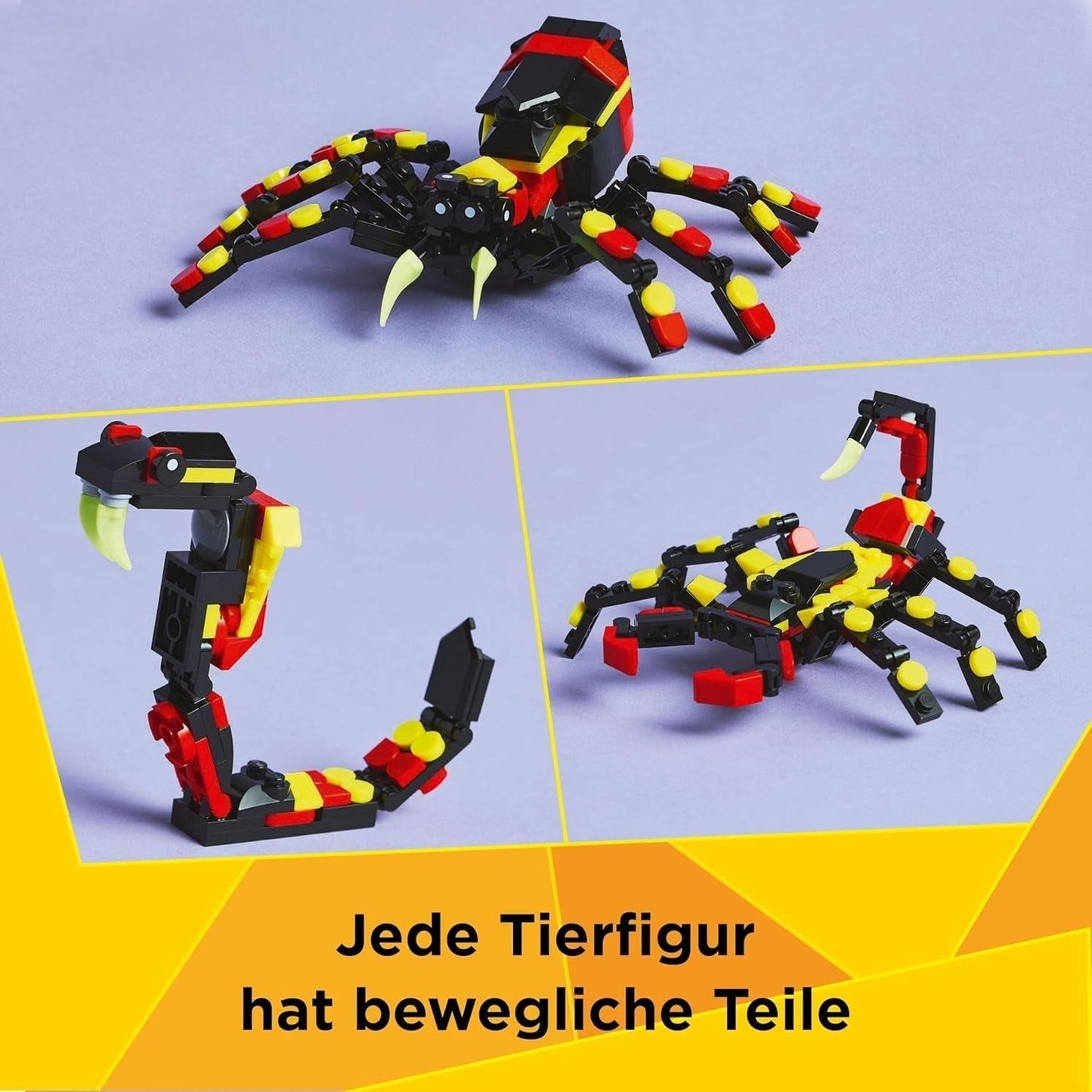 LEGO Creator 3w1 Dzikie zwierzęta: Pająk-niespodzianka - zabawka do przebudowania na figurkę skorpiona lub węża - zestaw do budowania z 3 modelami - prezent dla chłopców i dziewcząt od 7 lat 31159 Zestawy do budowania Besuche den LEGO-Store