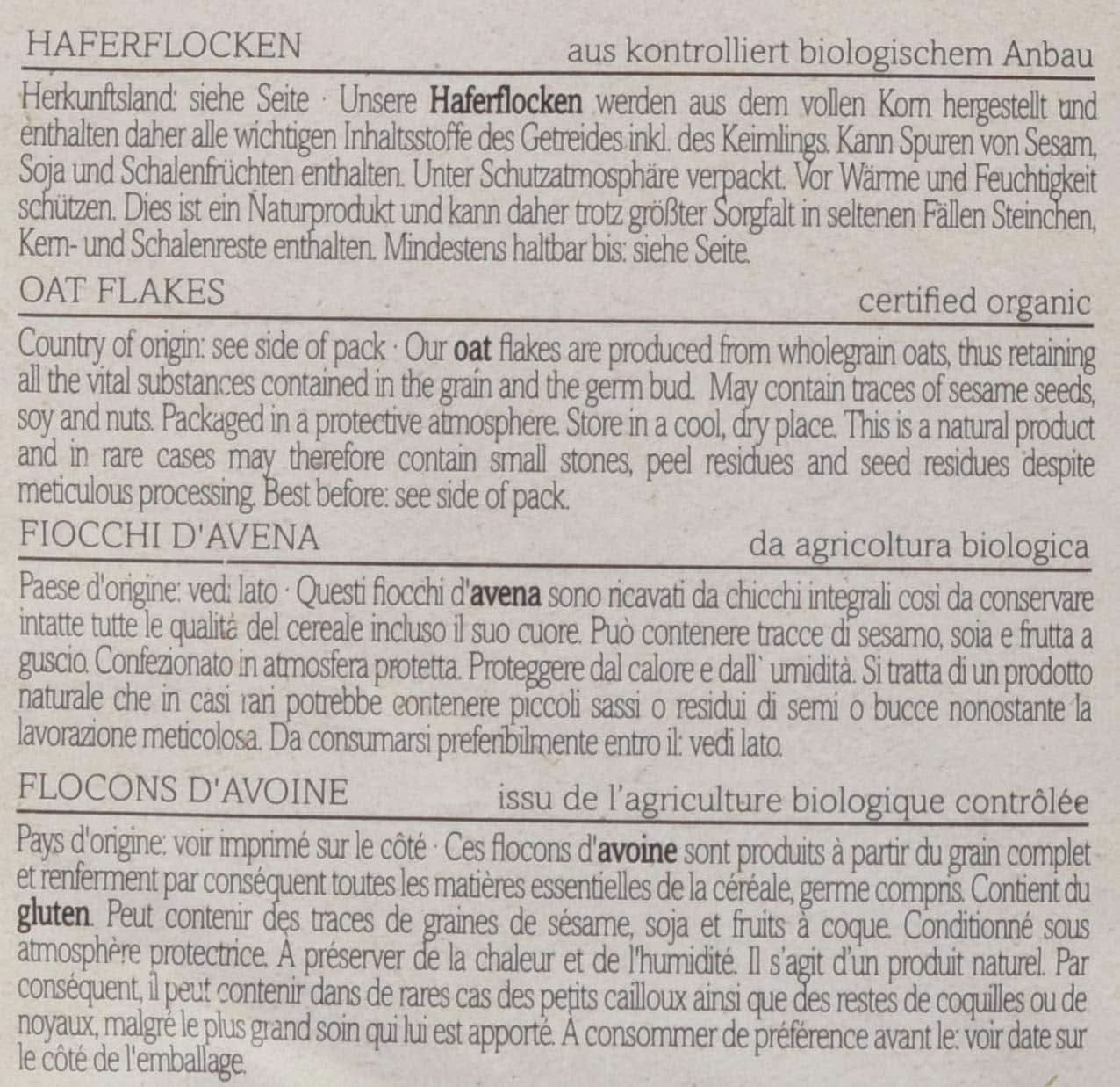 Płatki owsiane Verival - organiczne, opakowanie 6 x 500 gramów Cereale Naty Shop