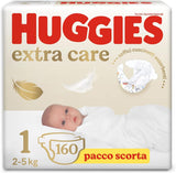 Pieluchy Huggies Extra Care Rozmiar 1 (2-5kg) Superchłonne opakowanie zbiorcze Disney Design 160 szt.