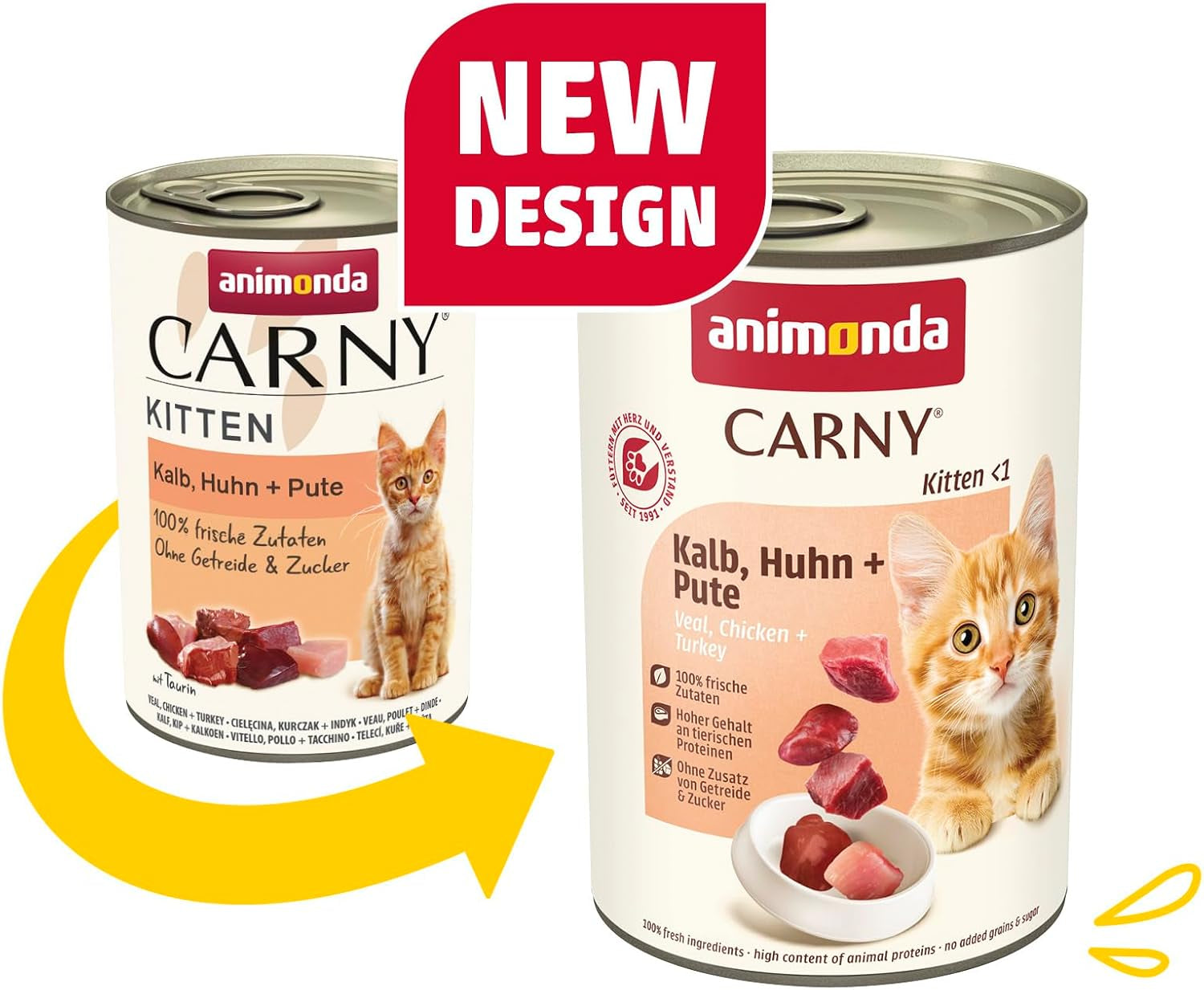 animonda Carny Katzen Nassfutter Kitten Chicken + Pute (12 x 400g), Kitten getreidefreies Katzennassfutter ohne Zucker für wachsende Kätzchen bis 1 Jahr, mit frischen Składnik