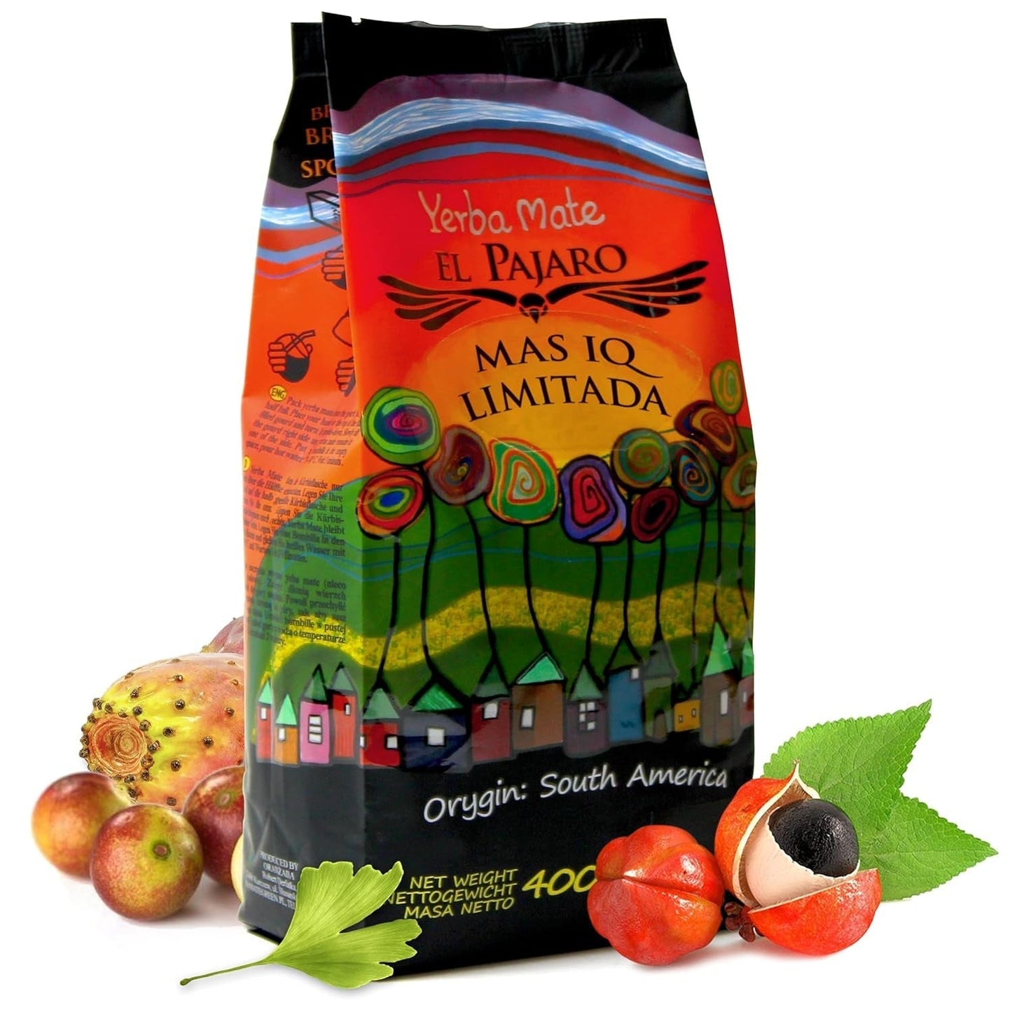 El Pajaro Mas IQ Limited 400 g | Mocna paragwajska mate | Z liśćmi, gałązkami i kurzem | Z miłorzębem biloba, guaraną, camu camu, bacopa monnieri i kaktusem