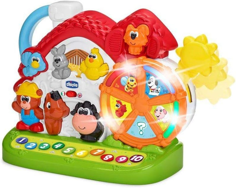 Chicco Talking Farm, dwujęzyczna, włoska/angielska zabawka dla dziecka ze zwierzętami, światłami i dźwiękami, 3 opcje zabawy, elektroniczna zabawka edukacyjna - zabawka dla dzieci w wieku 1-4 lat Bebe Naty Shop New Talking Farm