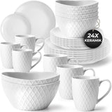 MIAMIO - Zestaw naczyń ceramicznych, 24 sztuki, łączony serwis dla 6 osób - Można myć w zmywarce i używać w kuchence mikrofalowej - Kolekcja Palmanova (biały)