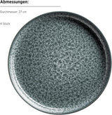 MĘSER 934110 Seria Filippa, Ceramiczny zestaw zastawy stołowej dla 4 osób, Nowoczesny kombinowany zestaw zastawy stołowej składający się z 16 sztuk; Plates, bowls and cups with reactive glaze in green and black, Stoneware, Green