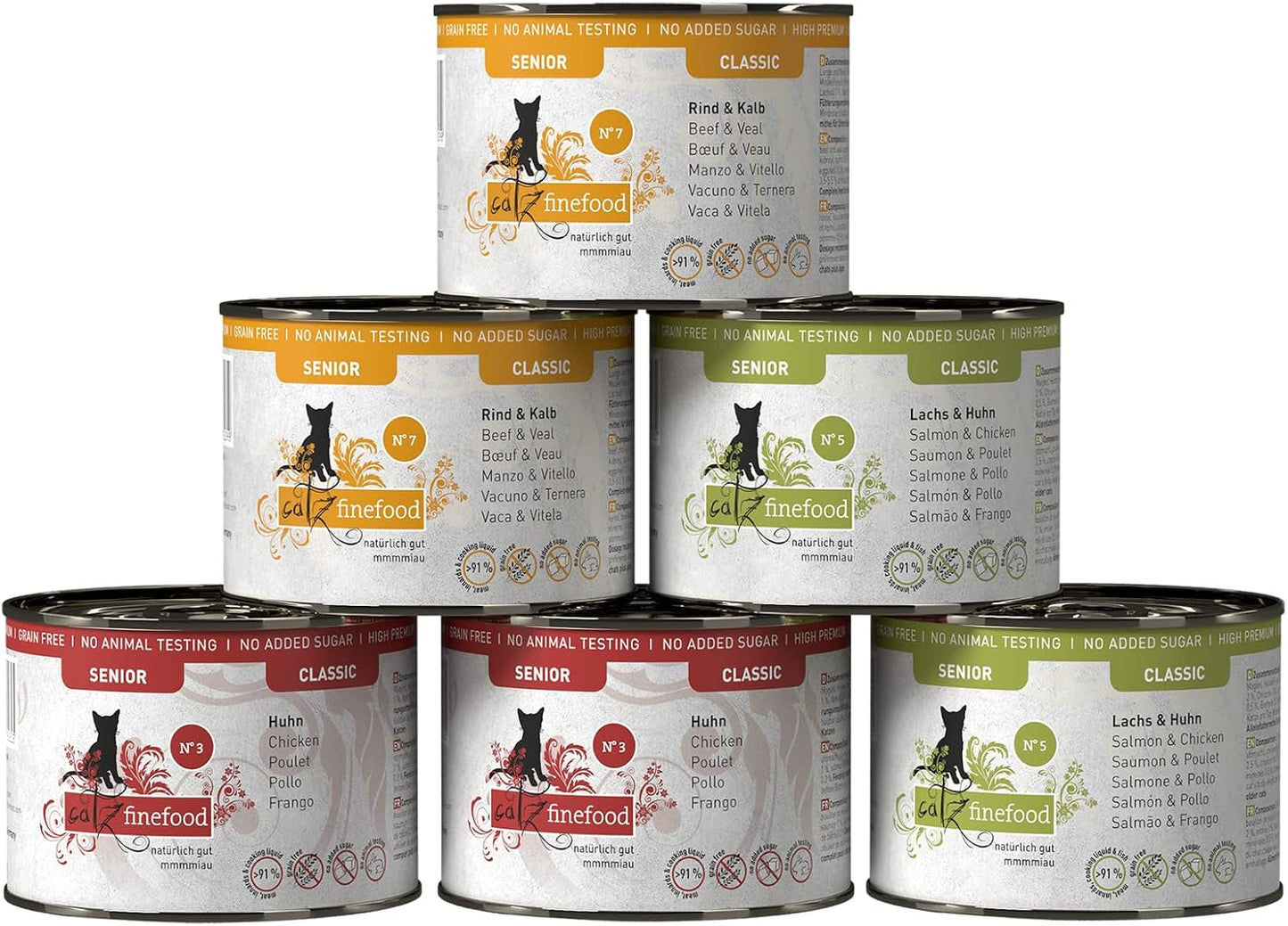 catz finefood Senior Collection Katzenfutter nass - Premium Nassfutter für Ihre Senior Katze - getreidefrei, ohne Zucker, hoher Fleischanteil, Witaminy i minerały (6 x 200g dawka)