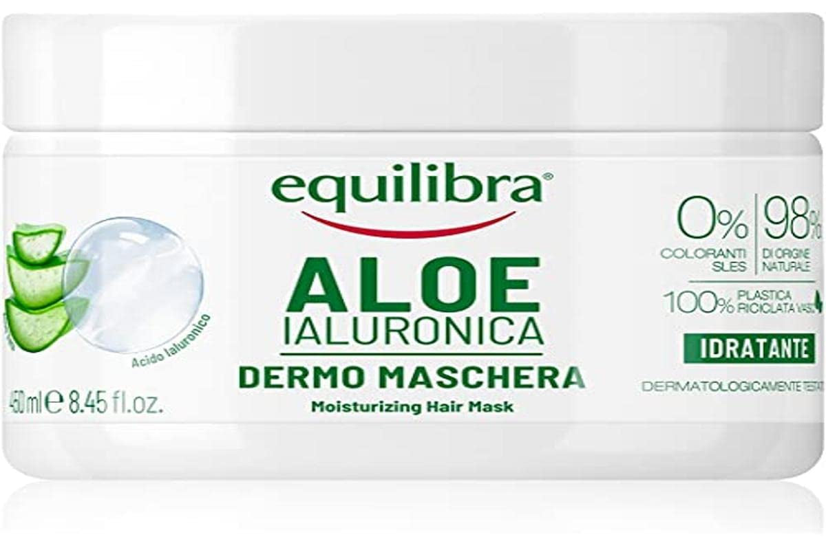 Equilibra Hair, Aloe Hyaluron Mask, nawilżająca i ułatwiająca rozczesywanie maska ​​do włosów z aloesem (20%), kwasem hialuronowym, ekstraktem z pokrzywy, 450 ml Naty Shop Hair Mask 450 ml (1 opakowanie)