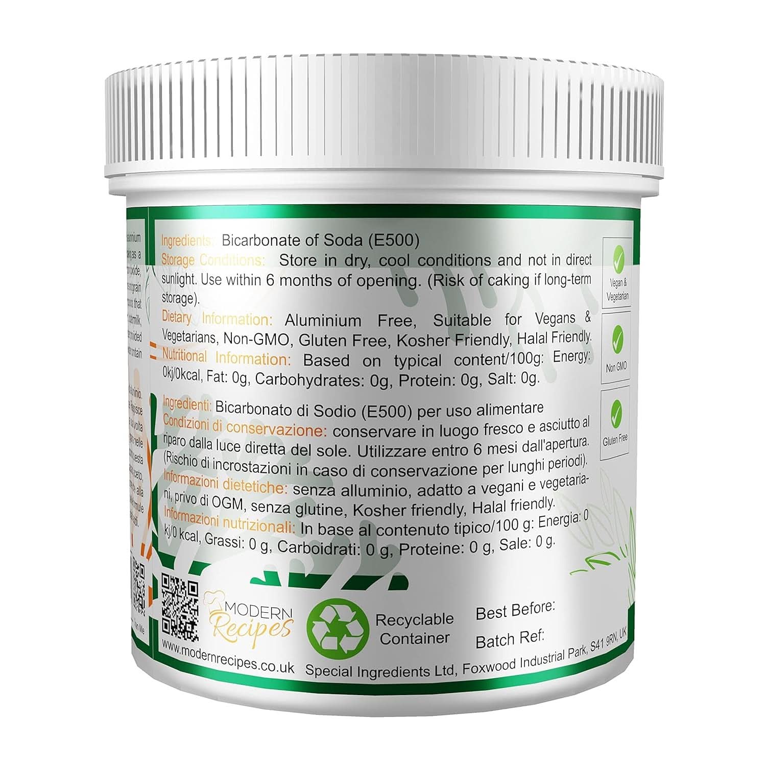 Specjalne składniki Natriumbikarbonat - Premium Qualität Extra Fine Powder, wegańskie, Gvo-Frei, Glutenfrei - Recycelbarer Behälter Kitchen Naty Shop