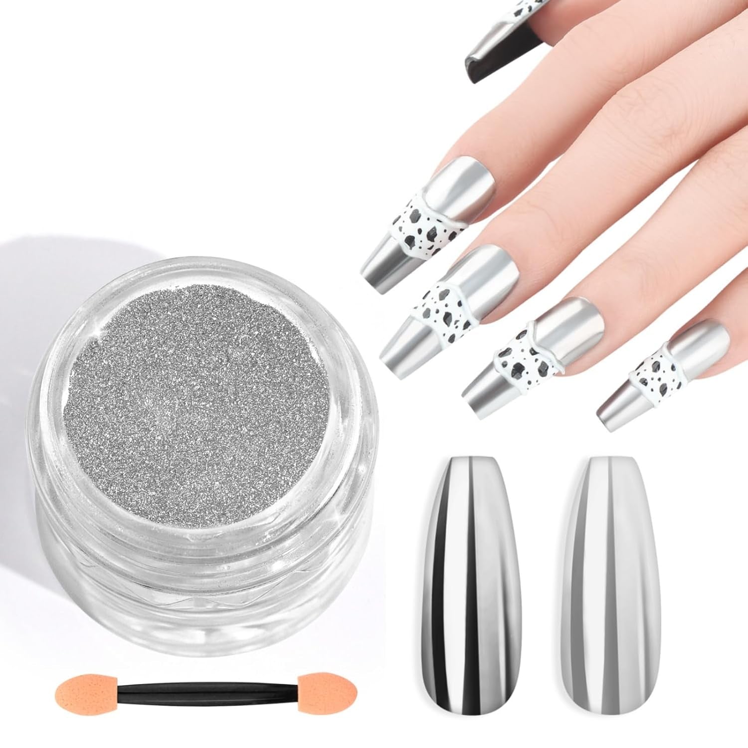 Zestaw pudrów Saviland Chrome do paznokci - Różowy laserowy puder do paznokci Chrome Efekt lustrzany Laserowe zdobienie paznokci, Manicure z brokatem Dekoracyjny puder z gąbeczkami, Puder brokatowy do paznokci Salon paznokci