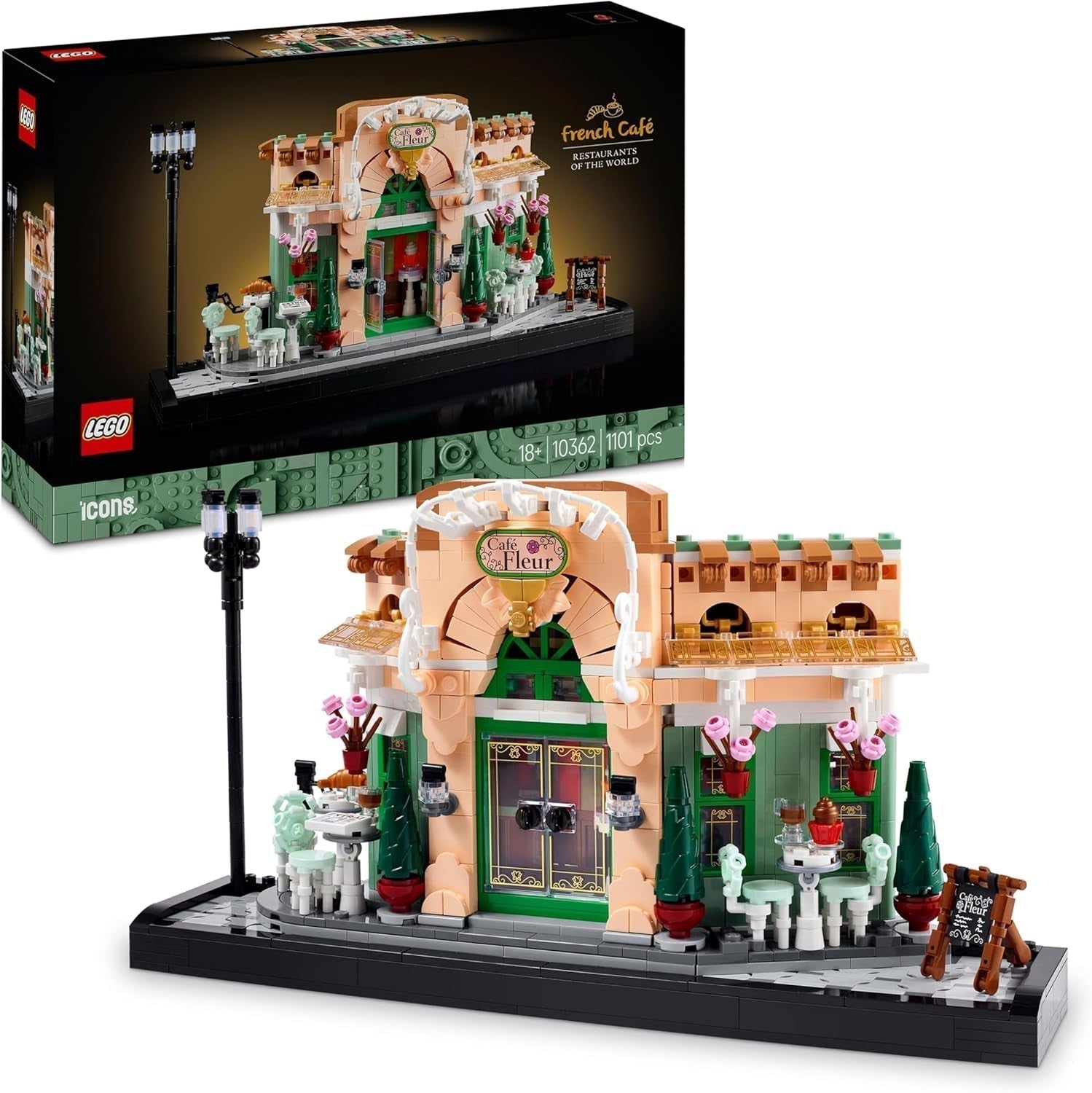 LEGO Icons French Café - Ozdoby do salonu lub biura - Zestaw do budowania dla dorosłych, zawierający malowniczą fasadę, wiszącą doniczkę i krzesła - Prezent dla mężczyzn i kobiet 10362 Zestawy do budowania Besuche den LEGO-Store Domyślny tytuł
