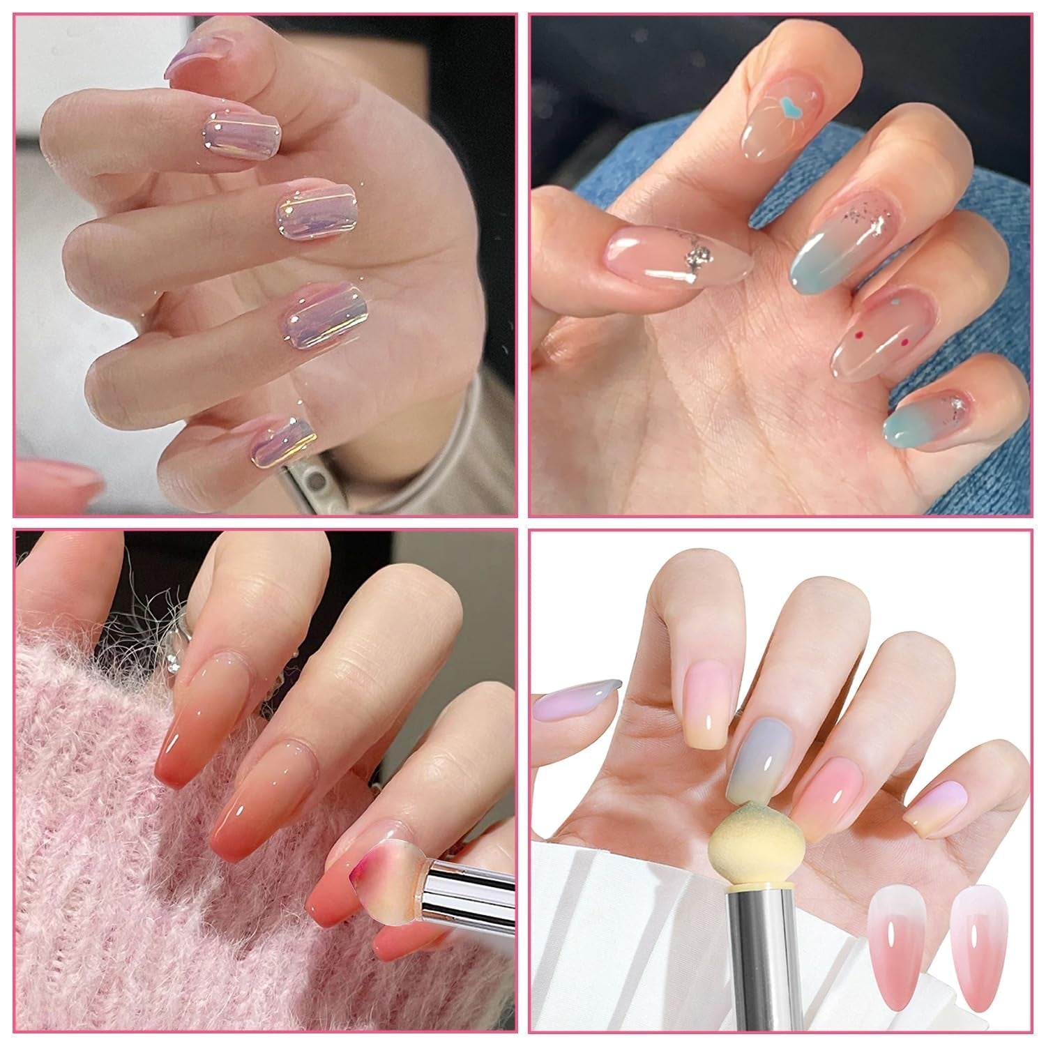 2 Stück Nail Art Rendering-Werkzeuge Doppelter Kopf, Gąbkowy aplikator z pędzelkiem Inkl 8 Ersatzköpfe, Nail Art Schwamm Und Tupfpinsel(Weiß, Rosa)