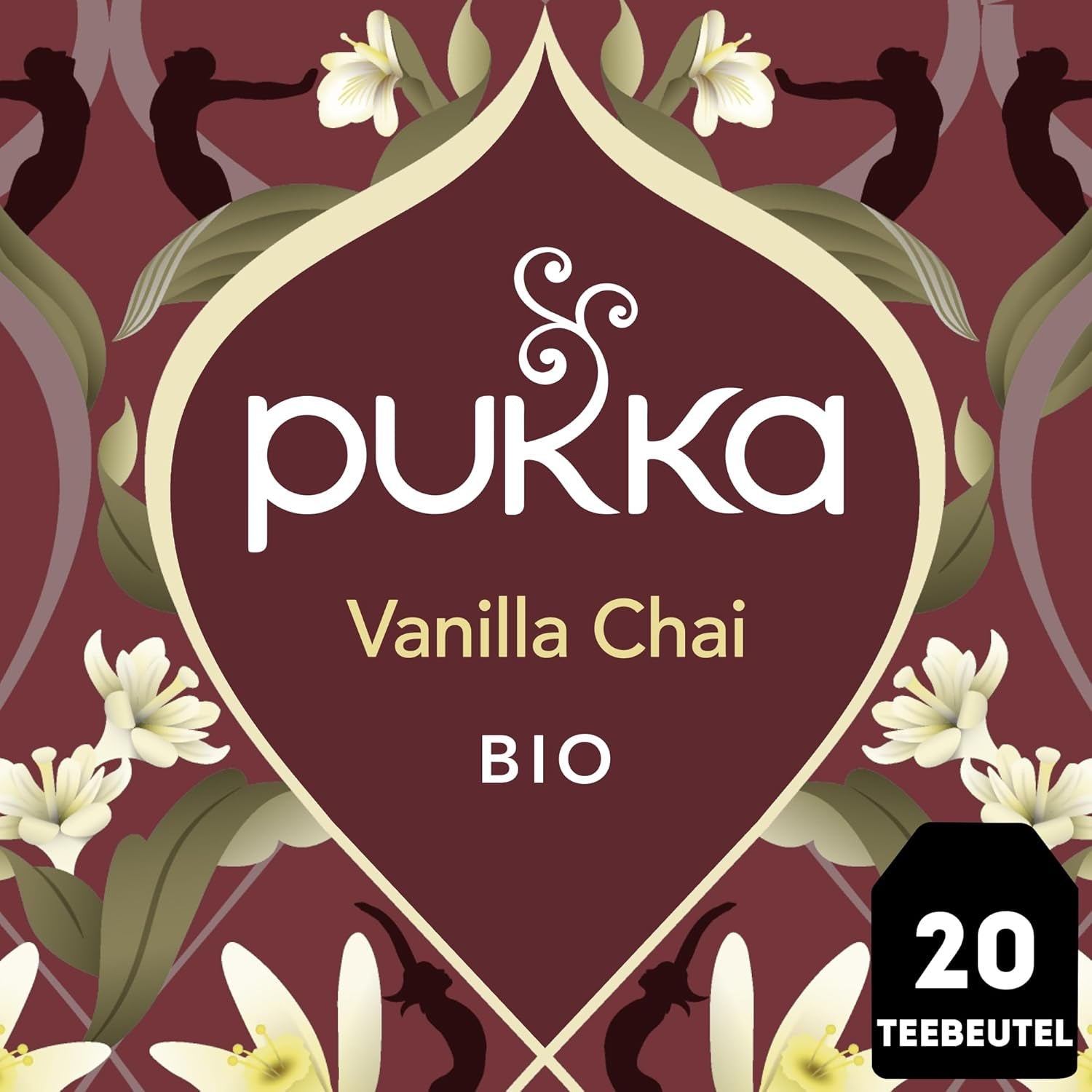 Pukka | Mieszanka organicznych herbat smakowych „Vanilla Chai” | Cynamon, imbir i wanilia | Herbata na poczęstunek z naturalną słodyczą | Opakowanie 1 | 20 torebek herbaty