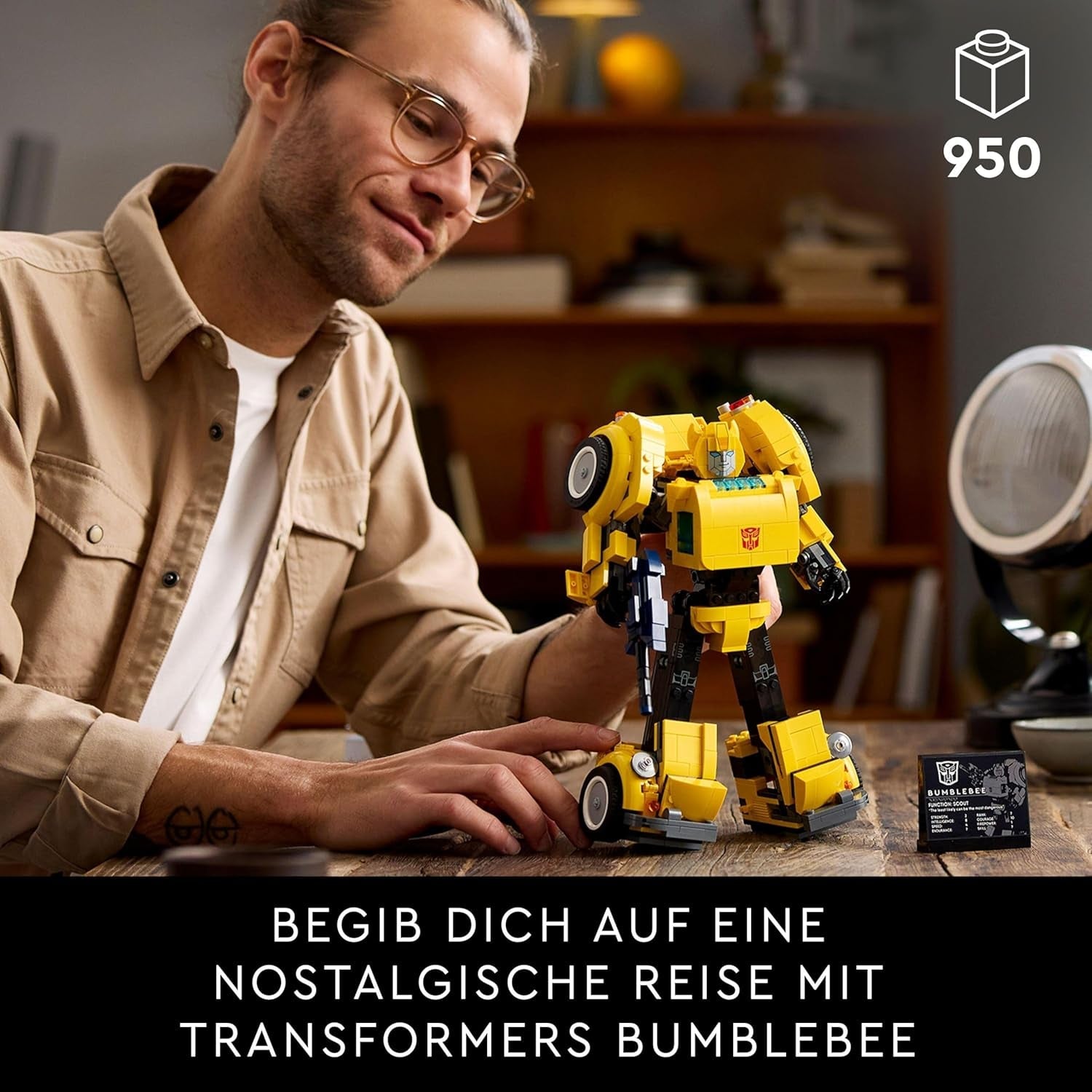 LEGO Icons Transformers Bumblebee, figurka robota kolekcjonerskiego dla dorosłych, zestaw do budowania filmów dla fanów science fiction, możliwość przekształcenia w samochód, zabawka przygodowa 10338 Zestawy do budowania Besuche den LEGO-Store