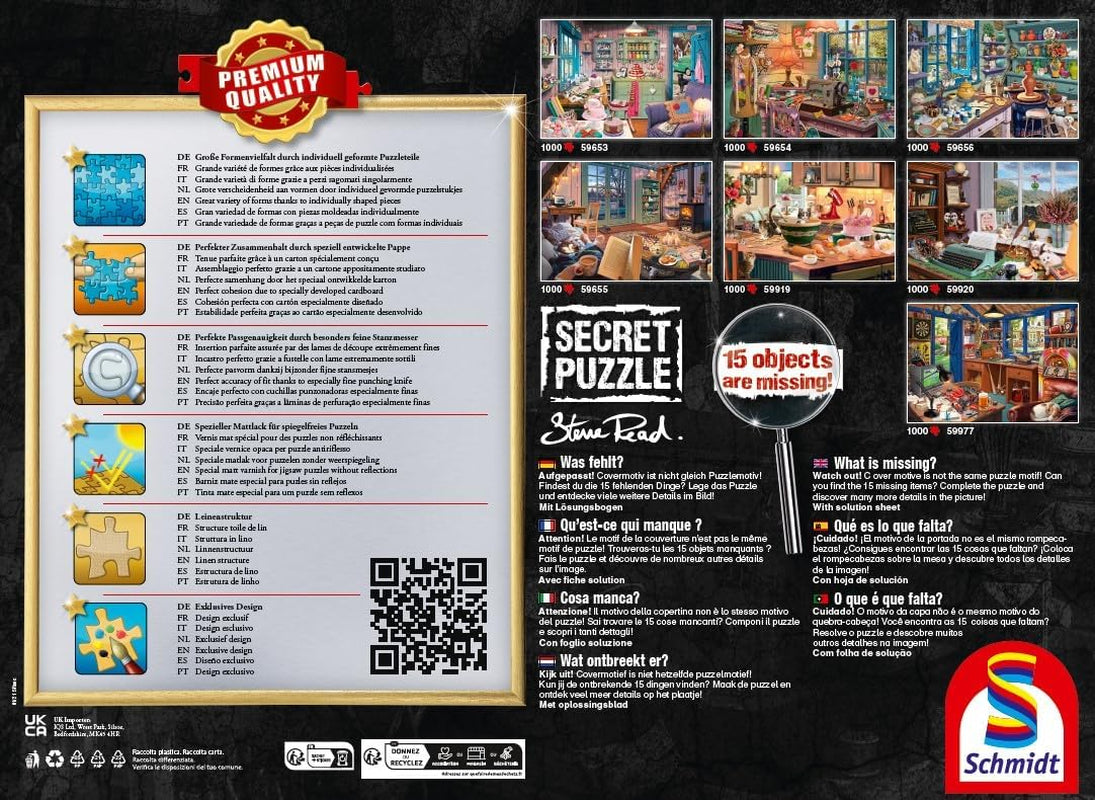 Schmidt Spiele 59656 Studio artysty, 1000-częściowe sekretne puzzle Naty Shop Puzzle