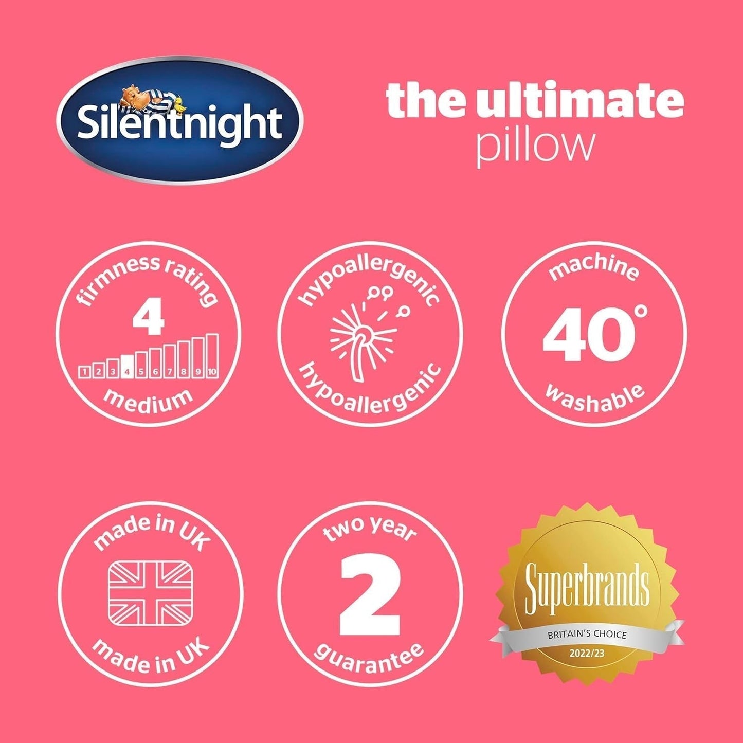 Poduszka Silentnight Ultimate - miękka i podtrzymująca poduszka do łóżka z luksusową pikowaną poszewką Pinsonic Soft Touch, hipoalergiczna, nadająca się do prania w pralce, dla osób śpiących na plecach i na boku, 1 szt. Poduszki standardowe Naty Shop
