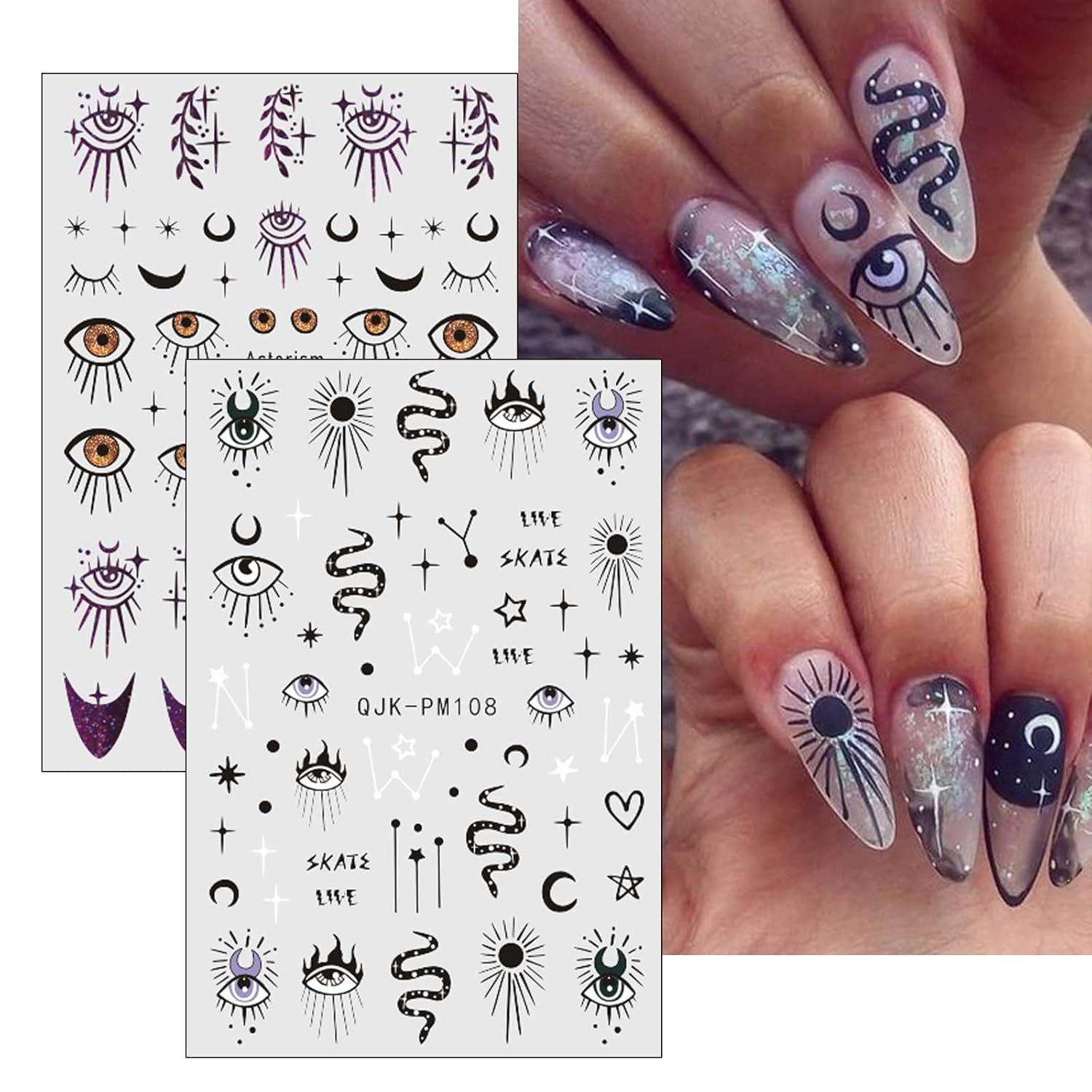 Jmeowio Nagelsticker Mond Stern Sonne 9 Blatt Nail Art Naklejka Selbstklebend Nagelaufkleber Bunte Dekoration Nageldesign Zubehör