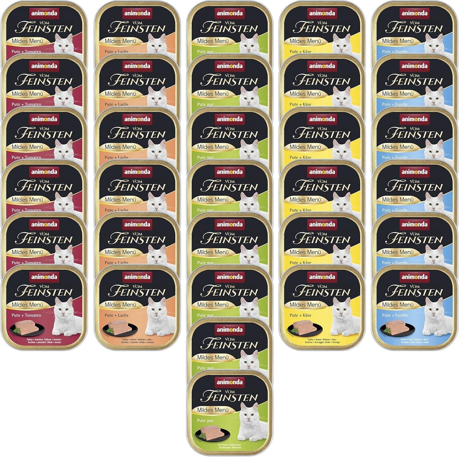 animonda vom Feinsten Mild Menu Mild Variety (32 x 100g), bez zbóż, bez cukru, mokra karma dla kotów, lekkostrawna karma z mięsem indyka
