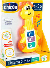 Chicco Żyrafa Gitara Grzechotka dla dzieci Zabawne pianino Zabawka dla dziecka 3 klawisze 12 piosenek Elektroniczna zabawka muzyczna Idealna dla 6-miesięcznego dziecka Żółty Zabawki dla dzieci Naty Shop