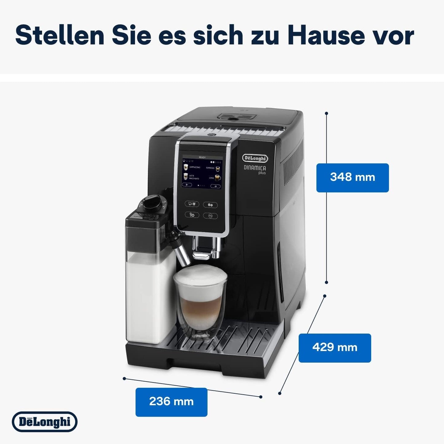De'Longhi Dinamica Plus ECAM 370.70.B W pełni automatyczny ekspres do kawy z systemem LatteCrema Milk, Cappuccino i espresso, kolorowy ekran dotykowy TFT 3,5 cala i sterowanie za pomocą aplikacji, funkcja kawy, czarny
