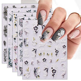 JMEOWIO 6 Blatt 3D Nagelsticker Frühlings Blume Nail Art Naklejka Selbstklebend Nagelaufkleber 5D Stereoskopisch Bunte Sommer Blumen Dekoration Nageldesign Zubehör