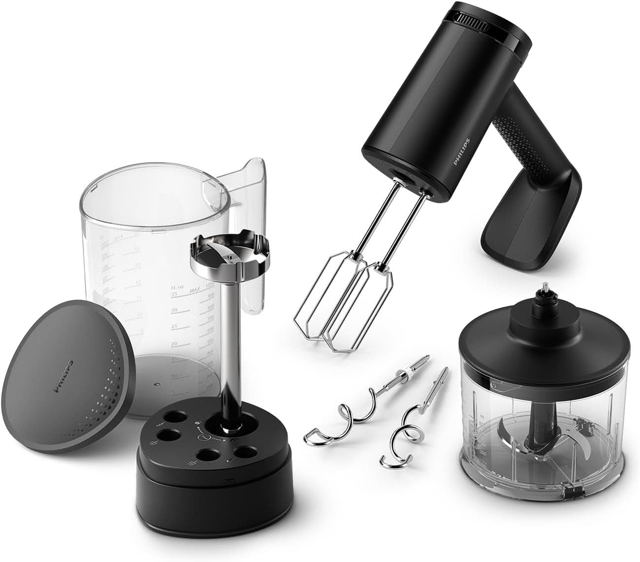 Mikser ręczny Philips, 450 W, 5 Geschwindigkeiten plus Turbo, Weiß/Grau (HR3741/00) Kuchnia Naty Shop Mikser ręczny 3 w 1, Pürierstab, Zerkleinerer