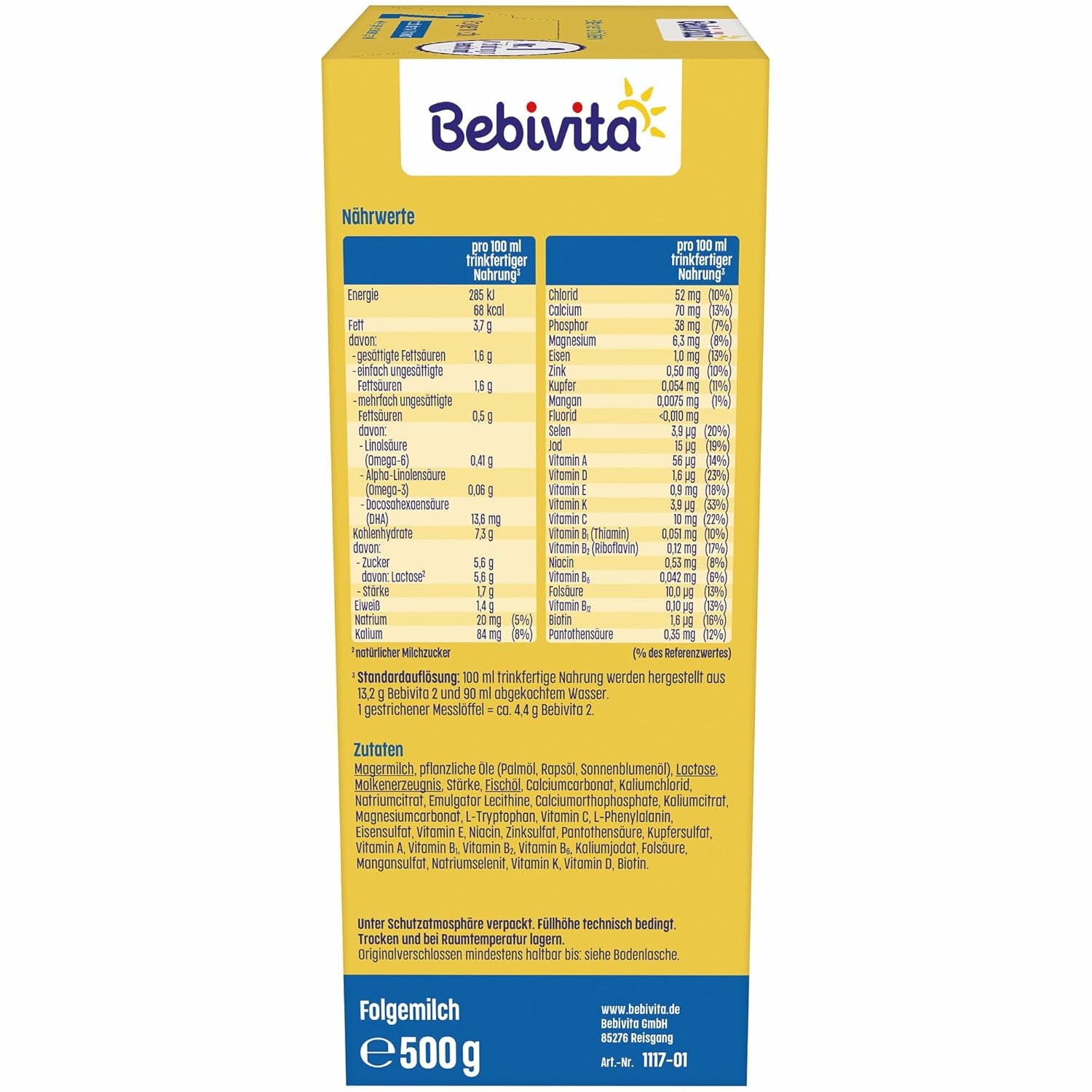 2 Folgemilch (4 x 500 g), nach dem 6. Monat, mit Witamina C i D, Omega-3 (DHA), altersgerecht sättigend