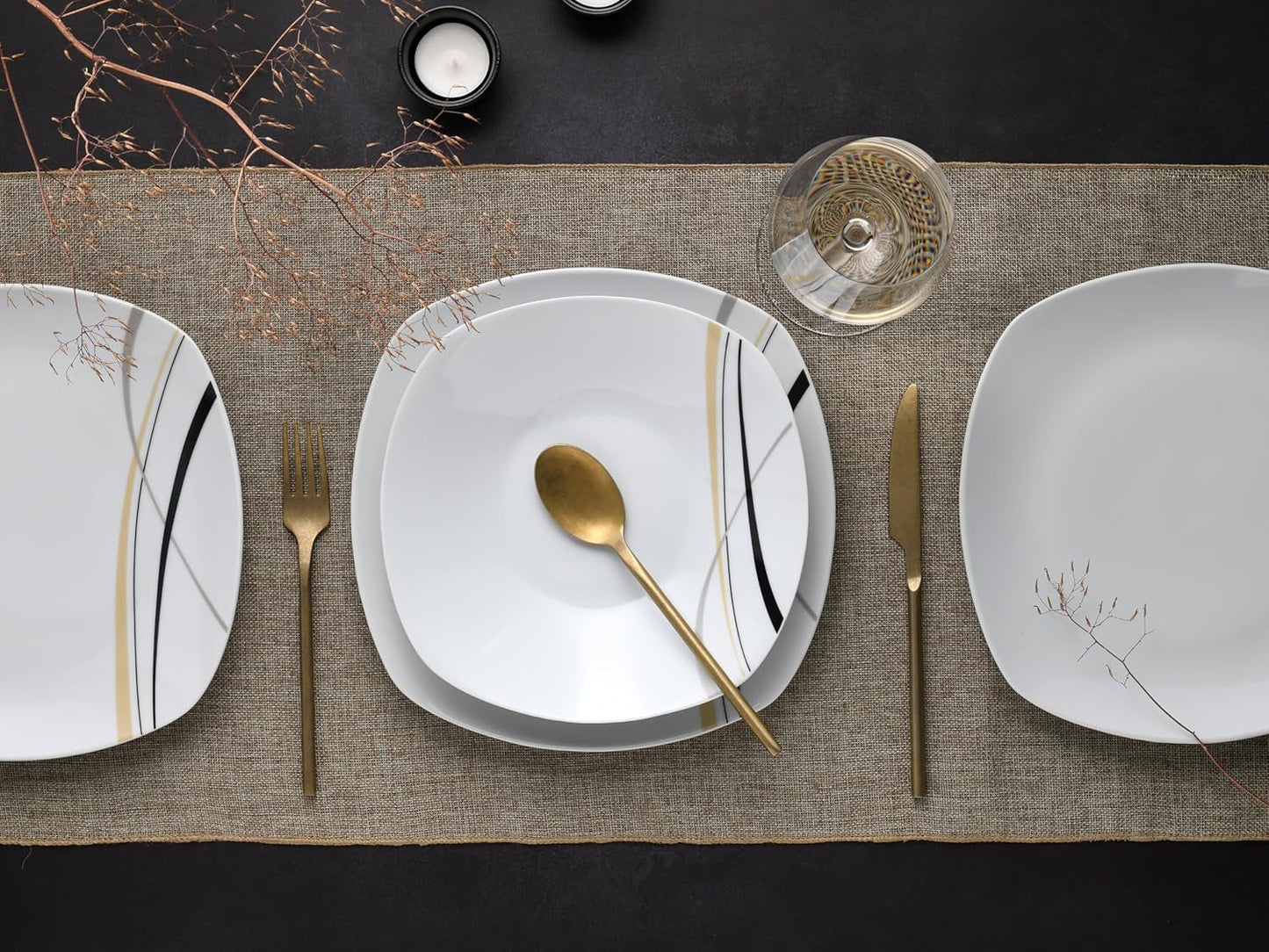 CreaTable 24029 Square City Line Series 6-osobowy porcelanowy zestaw obiadowy 12-częściowy Można myć w zmywarce i używać w kuchence mikrofalowej Jakość produkcji