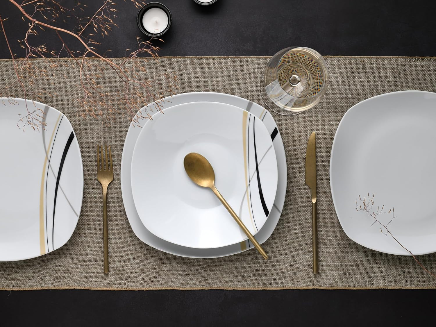CreaTable 24029 Square City Line Series 6-osobowy porcelanowy zestaw obiadowy 12-częściowy Można myć w zmywarce i używać w kuchence mikrofalowej Jakość produkcji