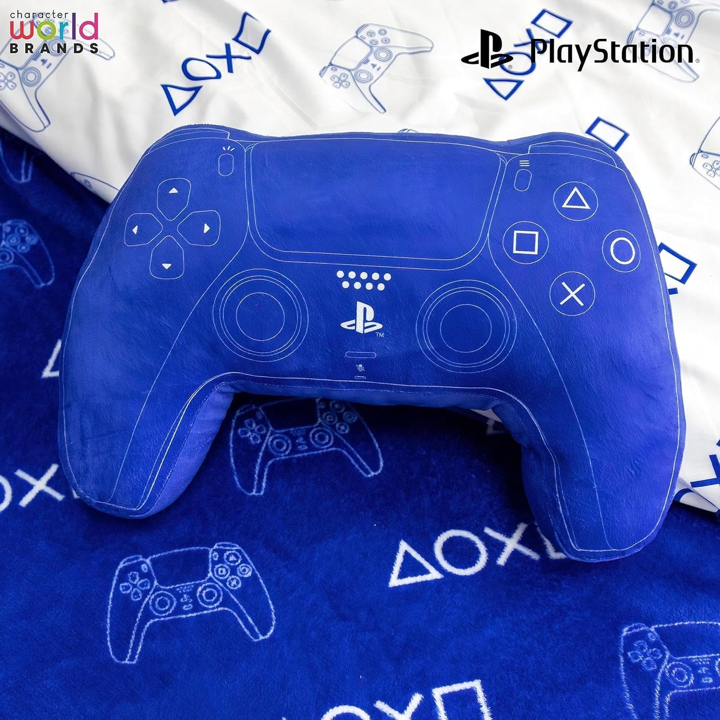Świat postaci: Oficjalnie licencjonowana poduszka w kształcie kontrolera Playstation, projekt słuchawki, wypchana pluszowa poduszka | Niebieskie standardowe poduszki Naty Shop, idealne do dekoracji sypialni lub zabaw