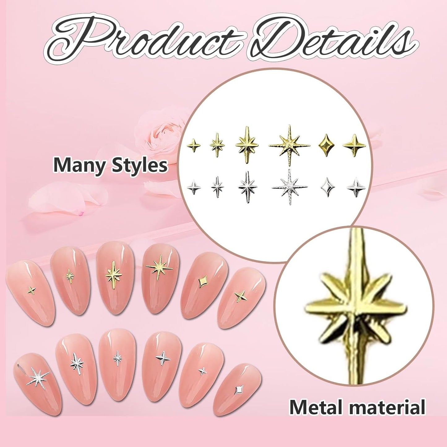 400 sztuk Stern Nail Charms Złoto Srebro, Charms Nägel Zubehör, Nagel Deko, Nail Art Zubehör, Nagel Charms, Nagel Steine, Nail Design, Charms Für Nägel