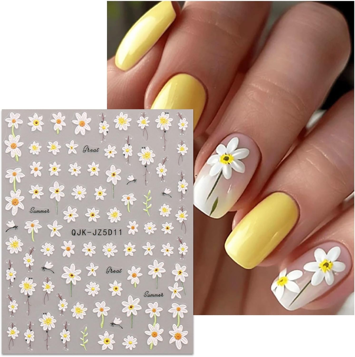 JMEOWIO 3D Nagelsticker Blumen Nail Art Naklejka Selbstklebend Nagelaufkleber 5D Stereoskopisch Sommer Frühling Blumen Dekoration Nageldesign Zubehör 4 Blatt