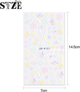 JMEOWIO 3D Nagelsticker Frühling Blumen 5 Blatt Nagelaufkleber 5D Stereoskopisch Selbstklebend Bunte Blüte Nail Art Naklejka Dekoracja Nageldesign Zubehör