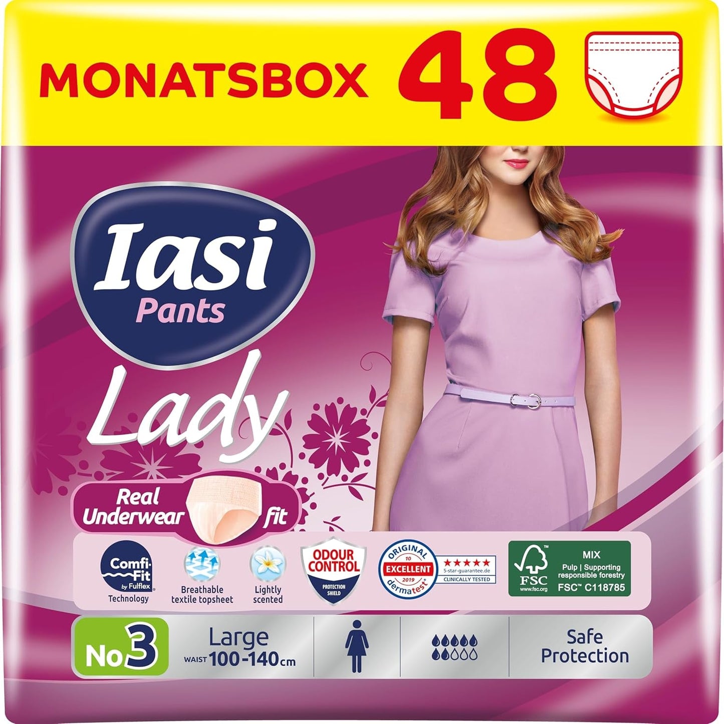 Spodnie LADY 48 Jednorazowe spodnie na nietrzymanie moczu Chłonność Plus rozmiar S dla kobiet 48 szt.