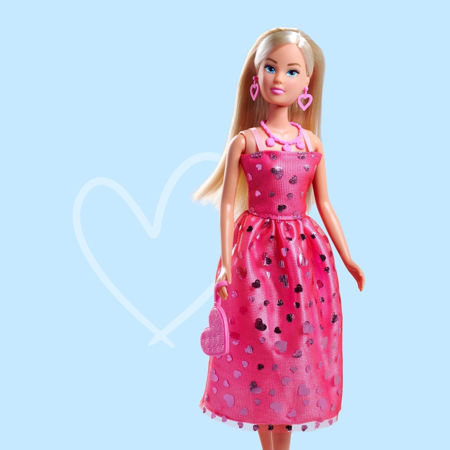 Simba Steffi Love Pink Love – Ankleidepuppe im pinken Glitzerkleid, inkl. Zubehör w Herzform, 29 cm brutto, Modepuppe für kreatives Rollenspiel, für Kinder ab 3 Jahren