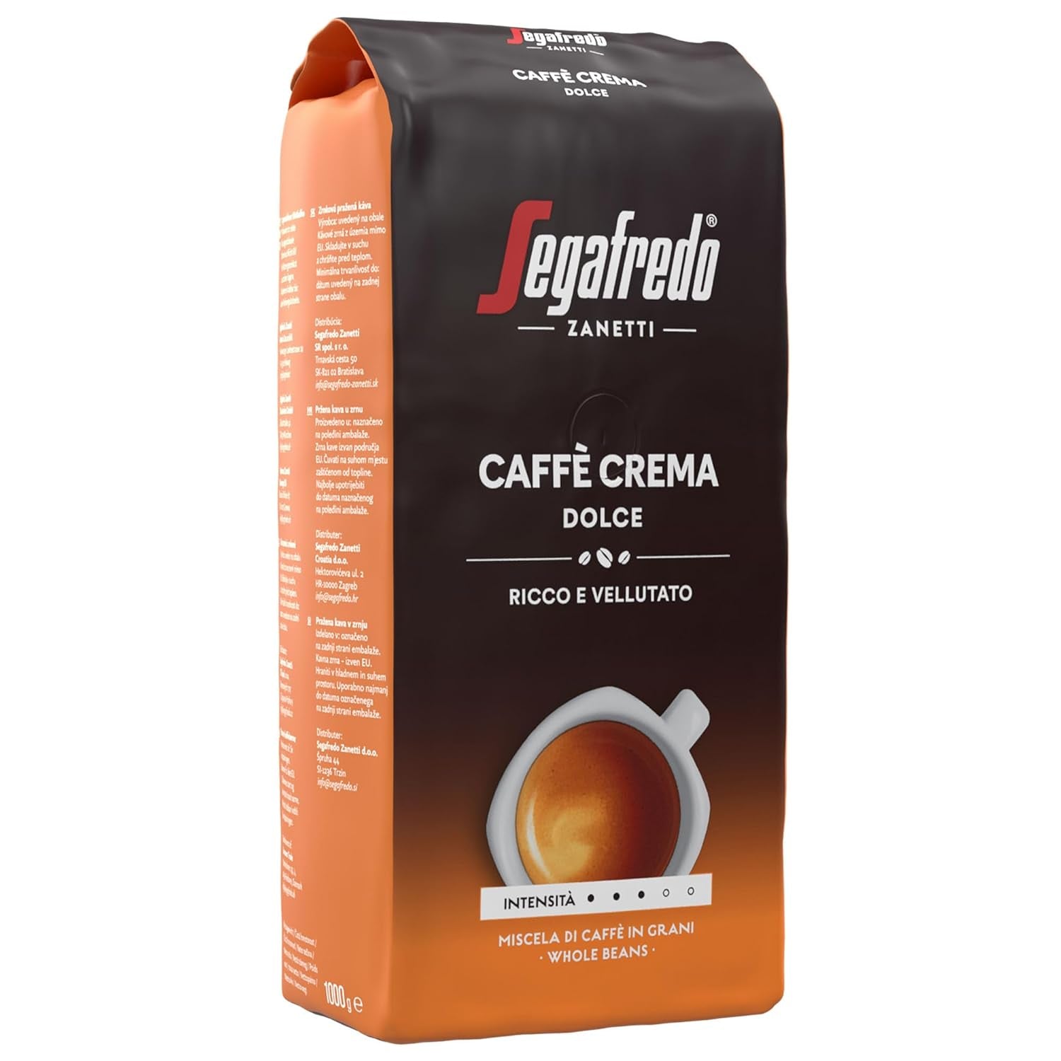 Segafredo Zanetti Caffè Crema Dolce - Całe ziarna (opakowanie 1 kg) - Pasuje do Caffè Crema - Kawa ziarnista jasno i średnio palona o łagodnym i zrównoważonym smaku (2 opakowania)