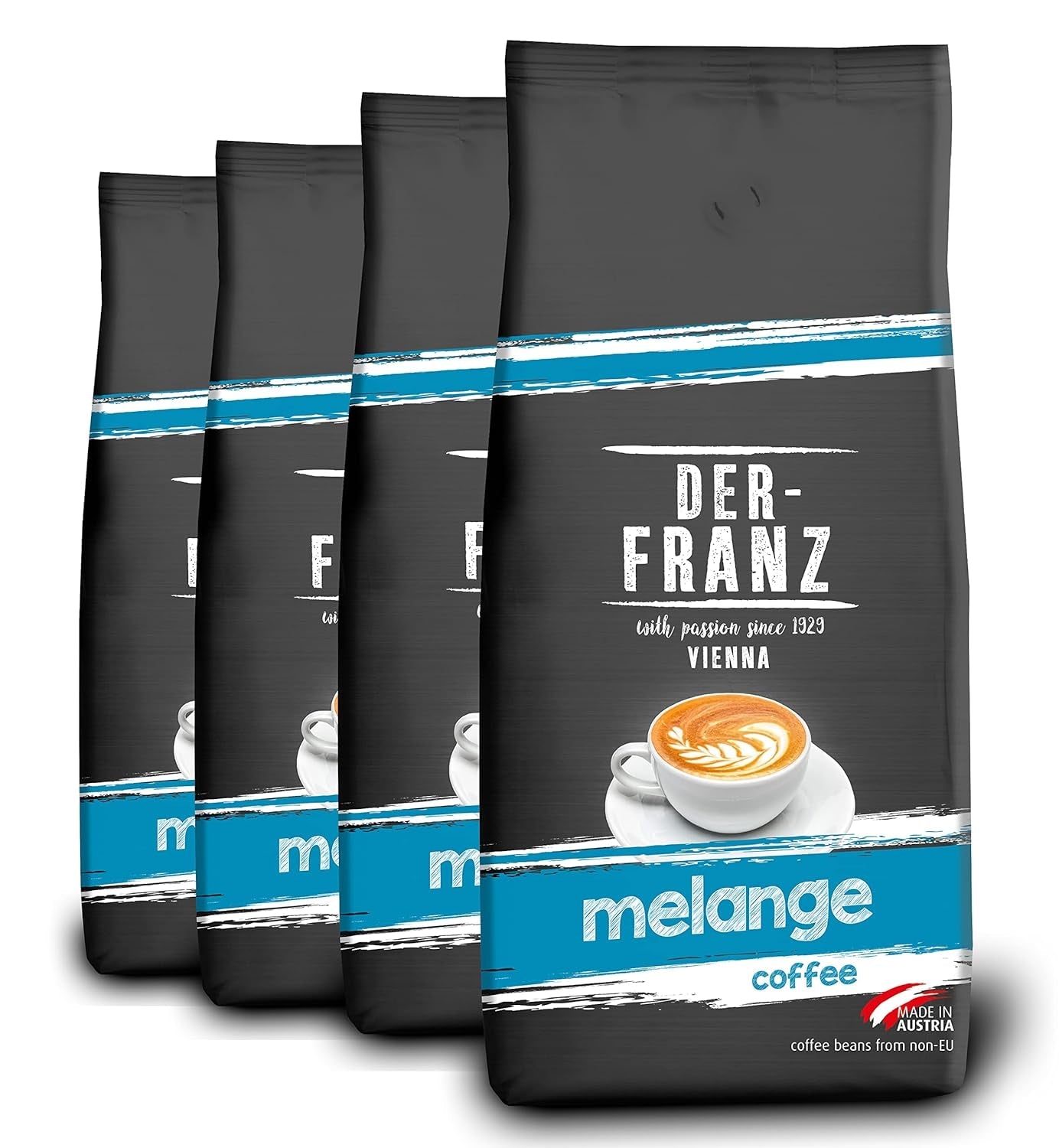 Kawa Der-Franz Melange, moc 3/5, 100% Arabica, całe ziarna kawy, 4 x 1000 g