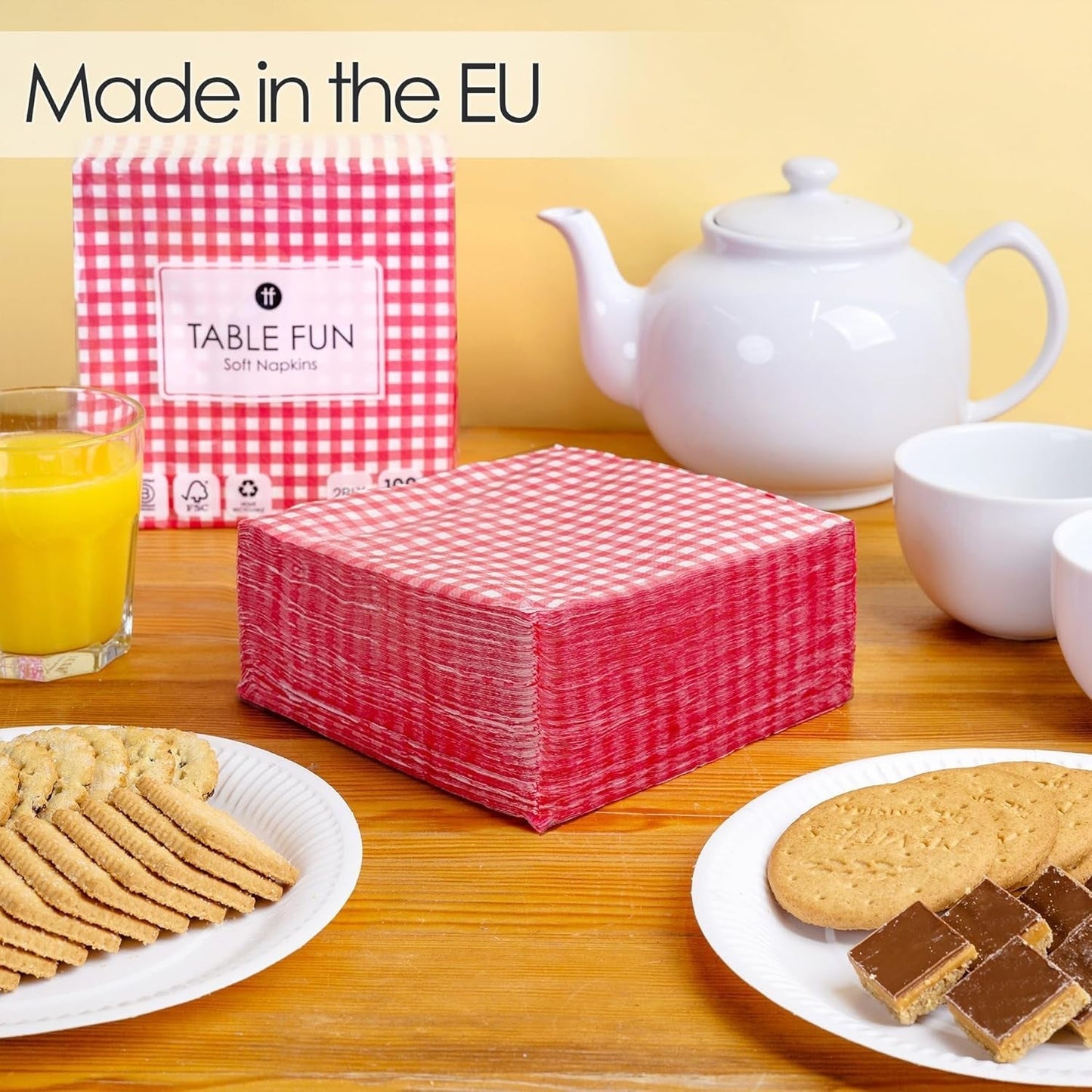 Talking Tables 100 x opakowanie zbiorcze Miękkie serwetki papierowe w czerwony wzór Jednorazowe serwetki na urodziny Wesela Zastawa stołowa Catering bożonarodzeniowy Wyprodukowano w UE 2 warstwy 33 cm