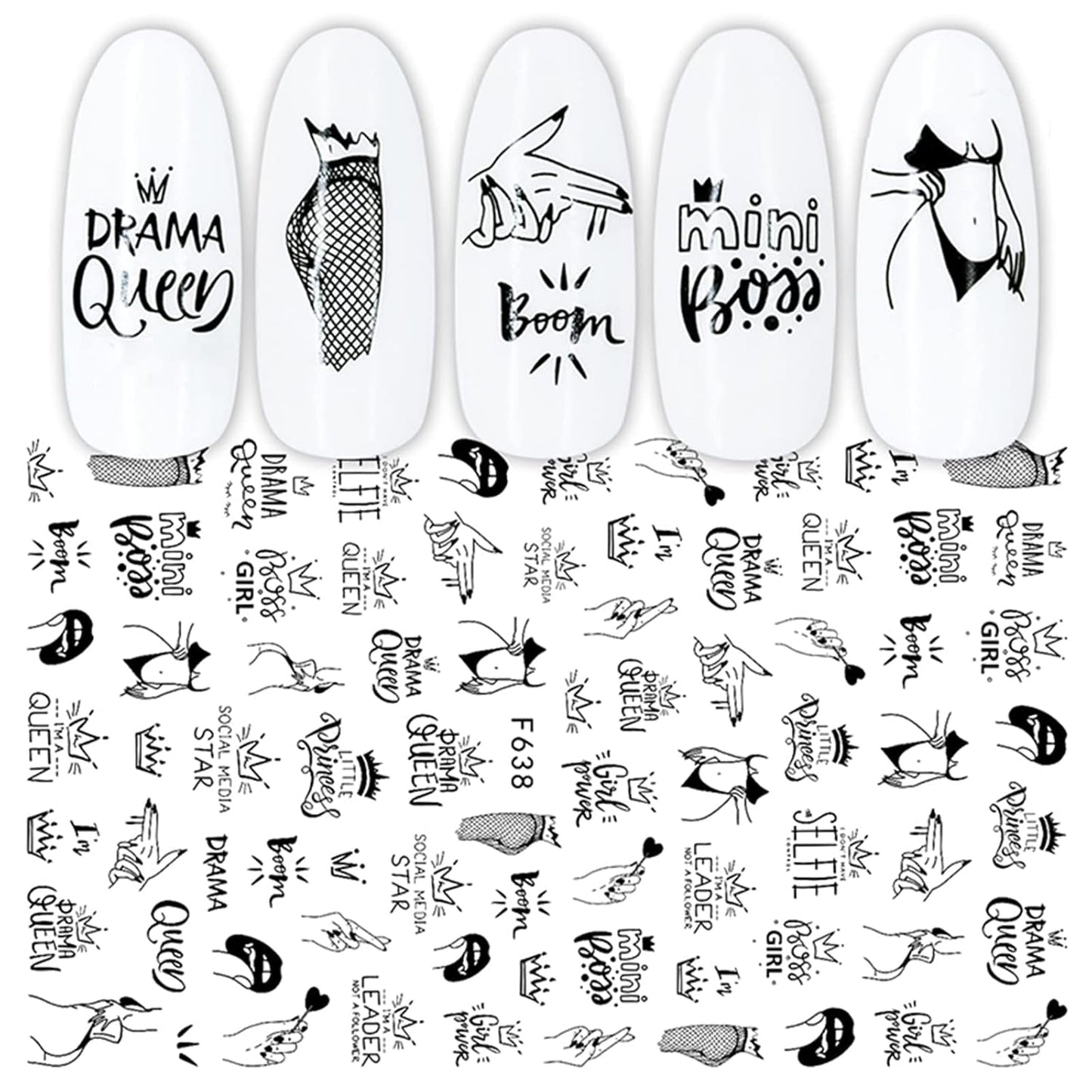 JMEOWIO Nagelsticker Geometria 10 Blatt Nagelaufkleber Selbstklebend Schwarzes Herz Unregelmäßig Geformt Nail Art Naklejka Dekoracja Nageldesign Zubehör