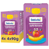 Torebki do wyciskania z jagodami, jabłkami i bananami - 16 (4 opakowania po 4 x 90 g każde), bez dodatku cukru, bezglutenowe, idealne na wynos i przekąski w podróży