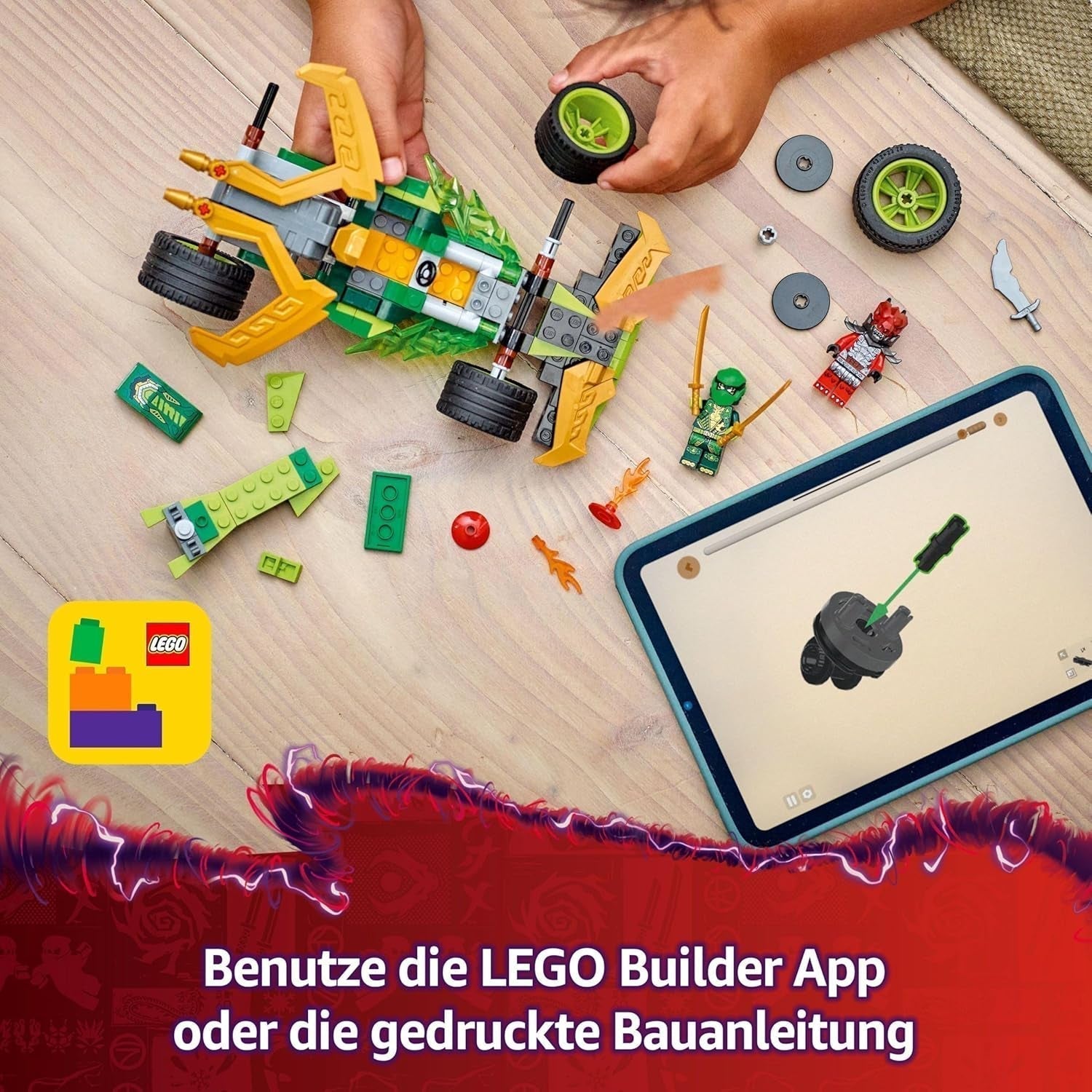 LEGO NINJAGO Lloyd's Action Speedster — zabawkowy samochód do budowania z 2 minifigurkami do odgrywania ról, budowanie zabawkowego samochodu dla dzieci — prezent dla chłopców i dziewcząt od 7 lat 71828 Zestawy do budowania Besuche den LEGO-Store